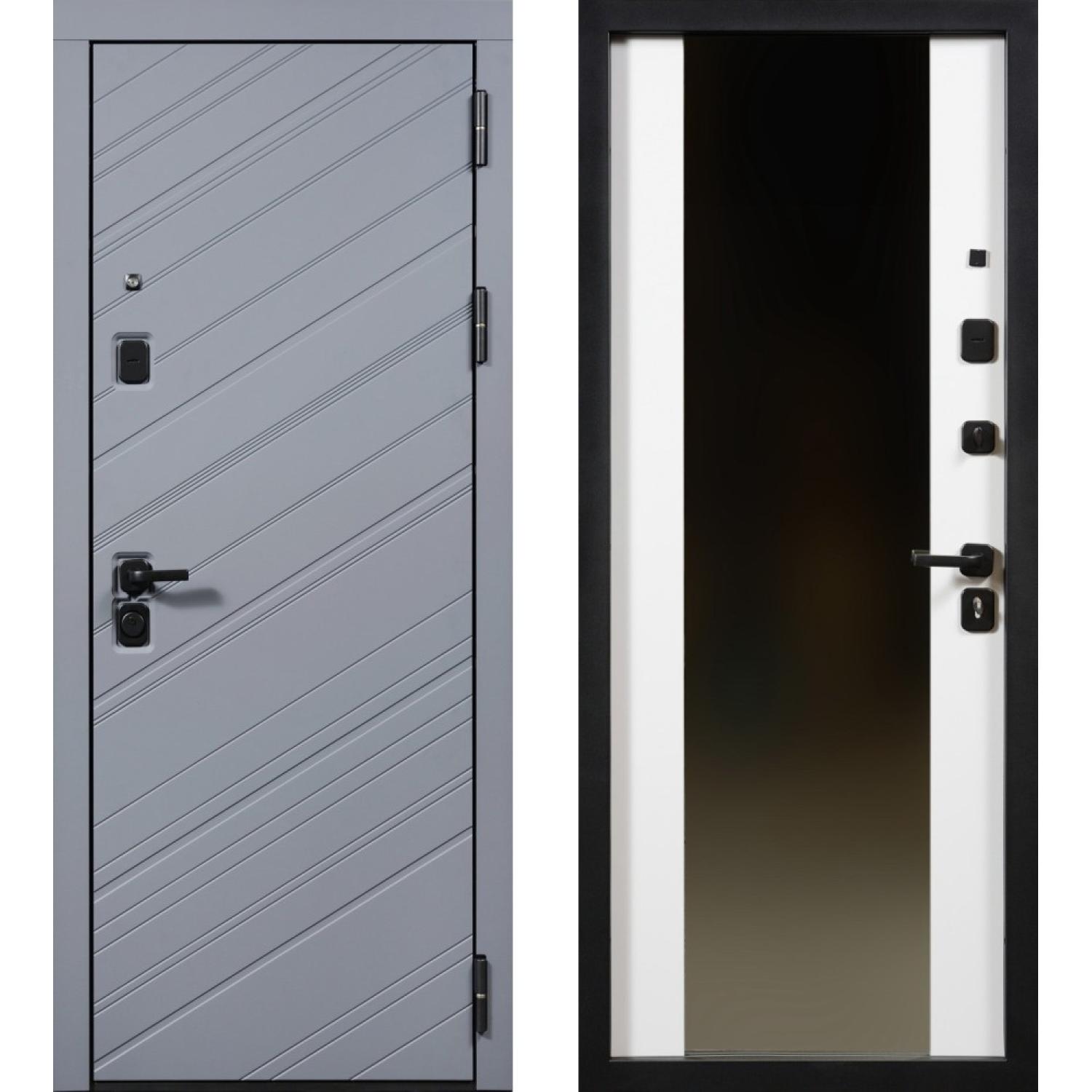 Входная дверь Авангард (860*2050 R, RAL 7024 (эмаль), Белый (эмаль RAL 9003)+зеркло, Заказная)