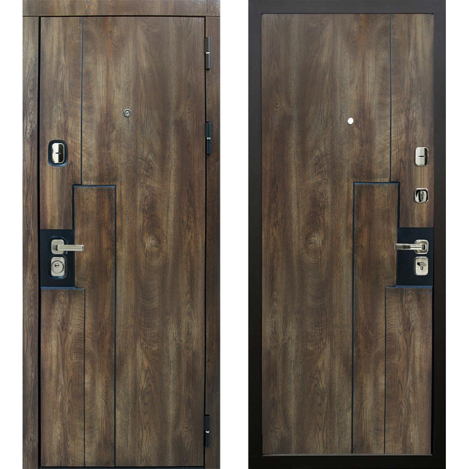 Входная дверь Крона (960*2050 R, Дуб коньяк (экошпон) + патина черная, Дуб коньяк (экошпон) + патина черная, Складская)
