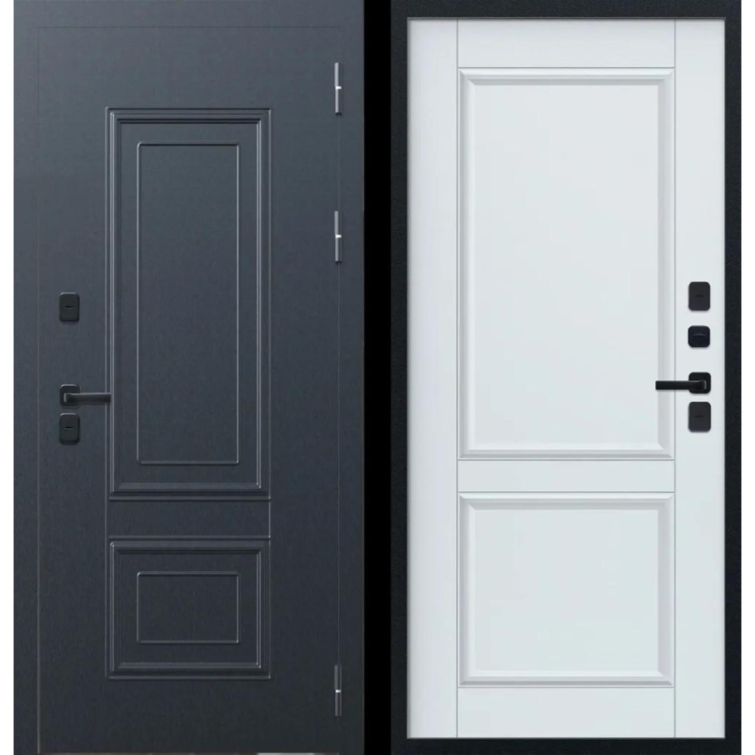 Дверь входная металлическая M75 ТЕРМО штамп (960*2050 L, Букле графит (Полимерно-порошковое), Velluto Bianco AG 700, Заказная)