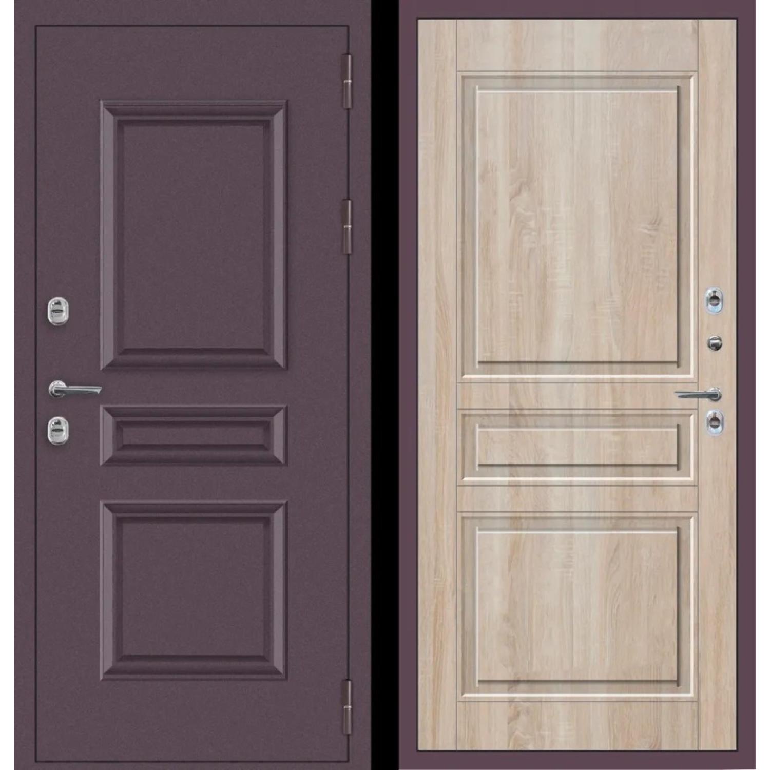 Дверь входная металлическая M63 ТЕРМО (860*2050 R, Букле опал (Полимерно-порошковое), Дуб сонома светлый (ПВХ), Заказная)