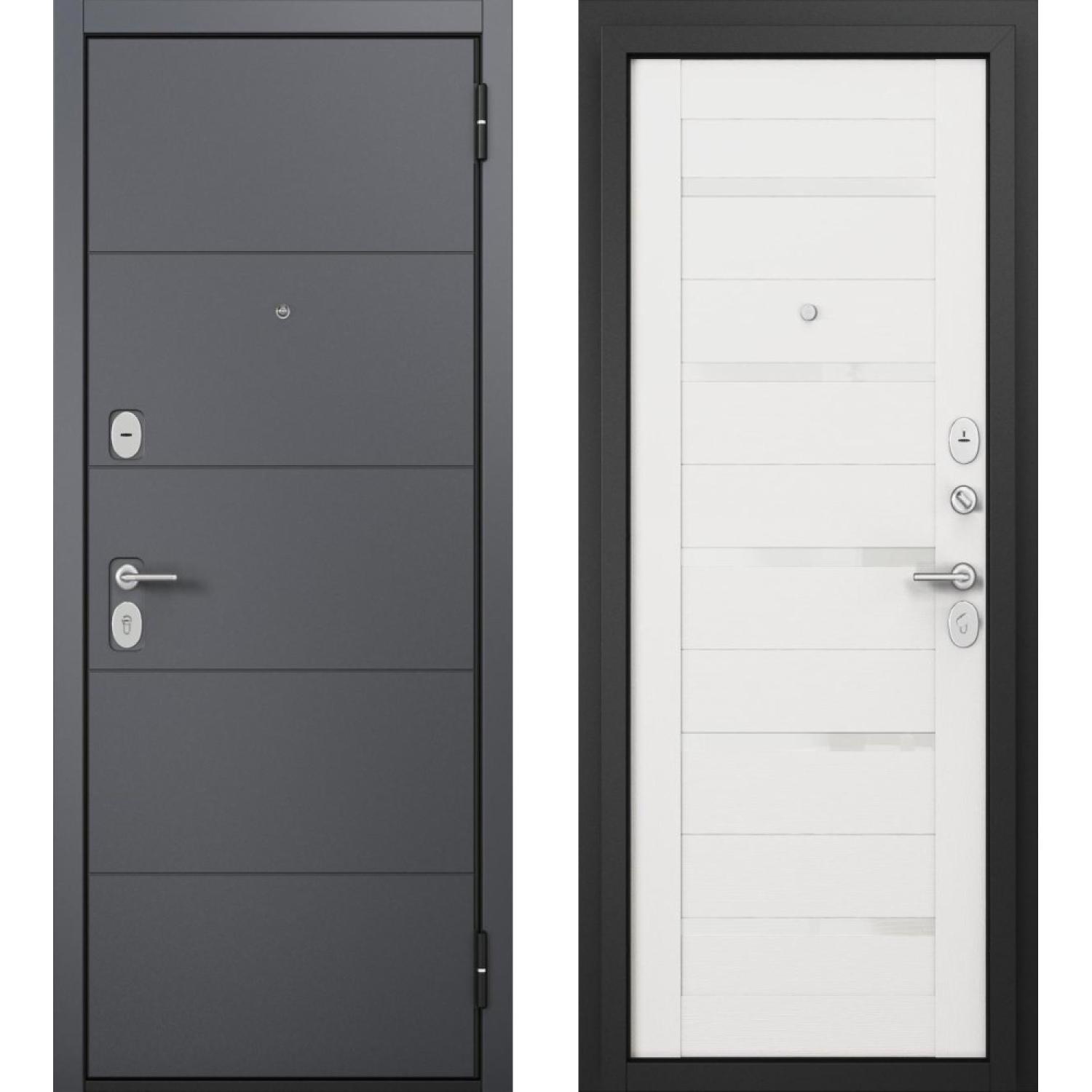 Входная дверь F2 FAMILY ECO PP (960*2050 R, Оскуро (ПВХ), Белый ларче (ПВХ)+ белый Lacobel, Складская)