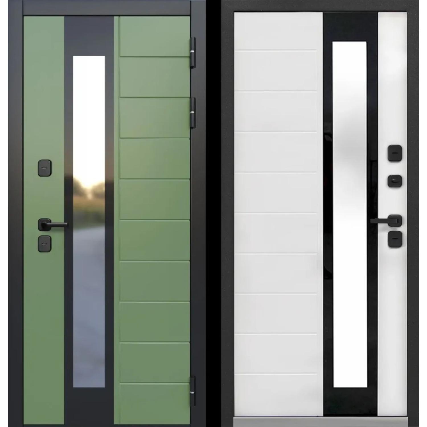 Входная дверь Luxor Termo 5 (860*2050 R, Эмаль зеленая, Эмалит белый (ПВХ) , Заказная)