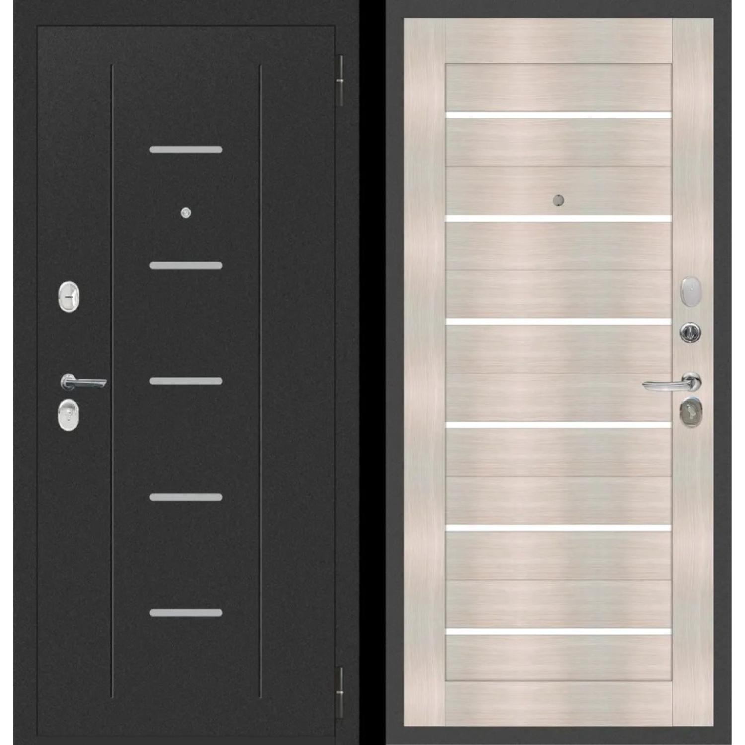 Дверь входная металлическая М34 (960*2050 R, Черный муар (Полимерно-порошковое), Лиственница беленая, Заказная)