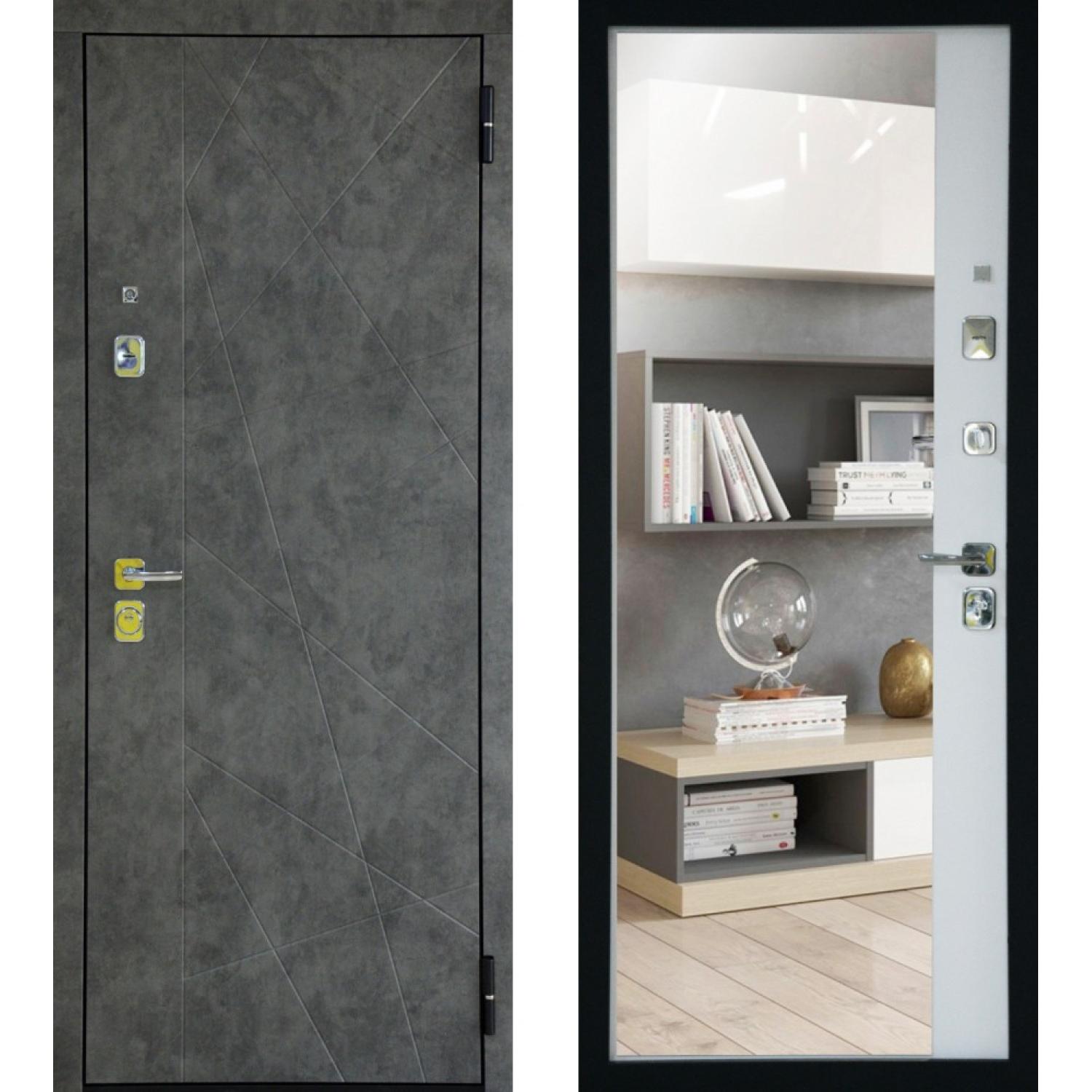 Входная дверь TR9 (860*2050 R, Бетон темный (ПВХ), Санд светлый (ПВХ)+ зеркало, Заказная)