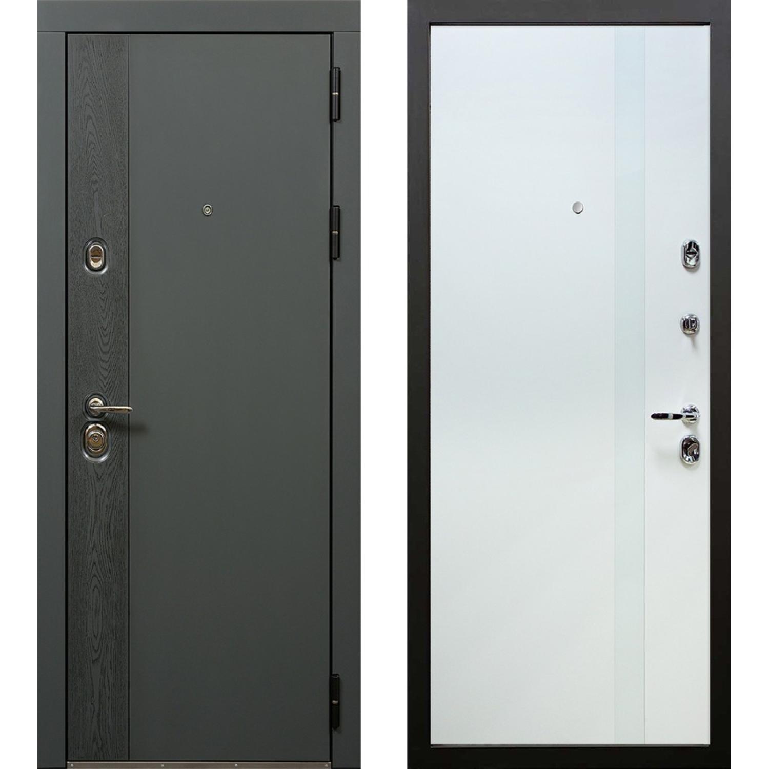 Входная дверь Вивара (960*2050 L,  Серый (Эмаль TSBR 7021) + патина, Белый (эмаль RAL 9003)+белый Lacobel, Заказная)