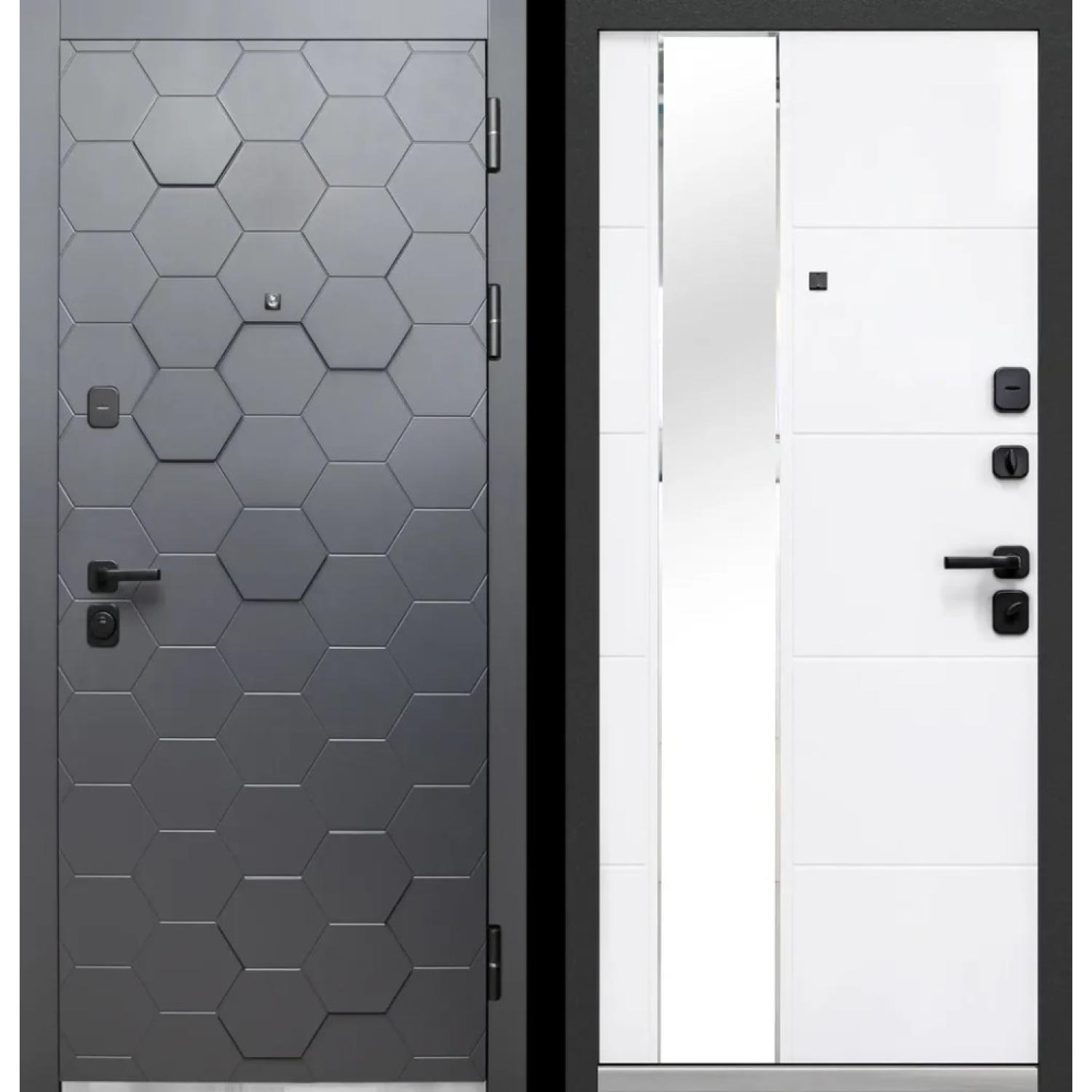 Входная дверь Luxor 3D (960*2050 L, Сатин графит (ПВХ), Белый снег софт (ПВХ) , Заказная)