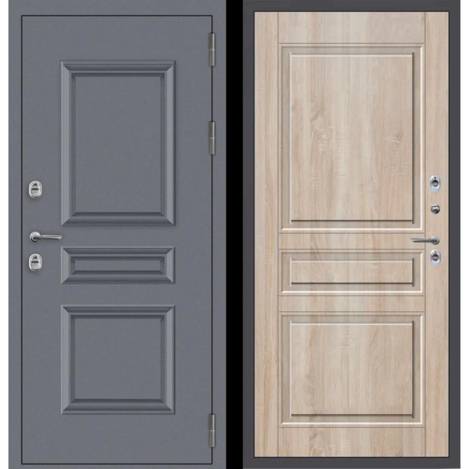 Дверь входная металлическая M62 ТЕРМО (960*2050 L, Букле графит (Полимерно-порошковое), Дуб сонома светлый (ПВХ), Заказная)