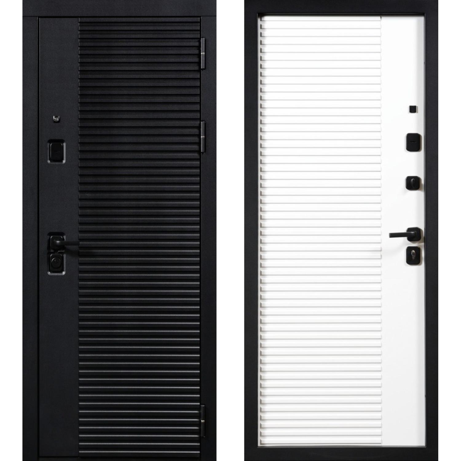 Входная дверь Авалон (960*2050 L, Черный кварц (ПВХ)+ вставка Черный кварц (ПВХ), Белый (эмаль RAL 9003)+вставка эмаль RAL)