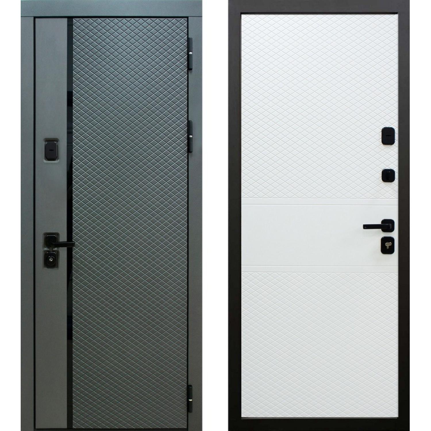 Входная дверь Акустика (860*2050 R,  Серый (Эмаль TSBR 7021) +Lacobel черный,  Белый (эмаль RAL 9003), Складская)