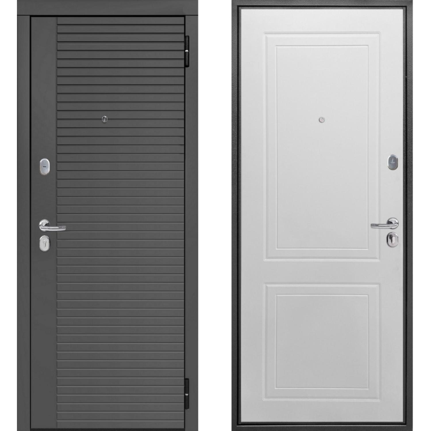 Входная дверь Гарда Линии (960*2050 R, Сатин графит (ПВХ), Эмалит белый (ПВХ), Складская)