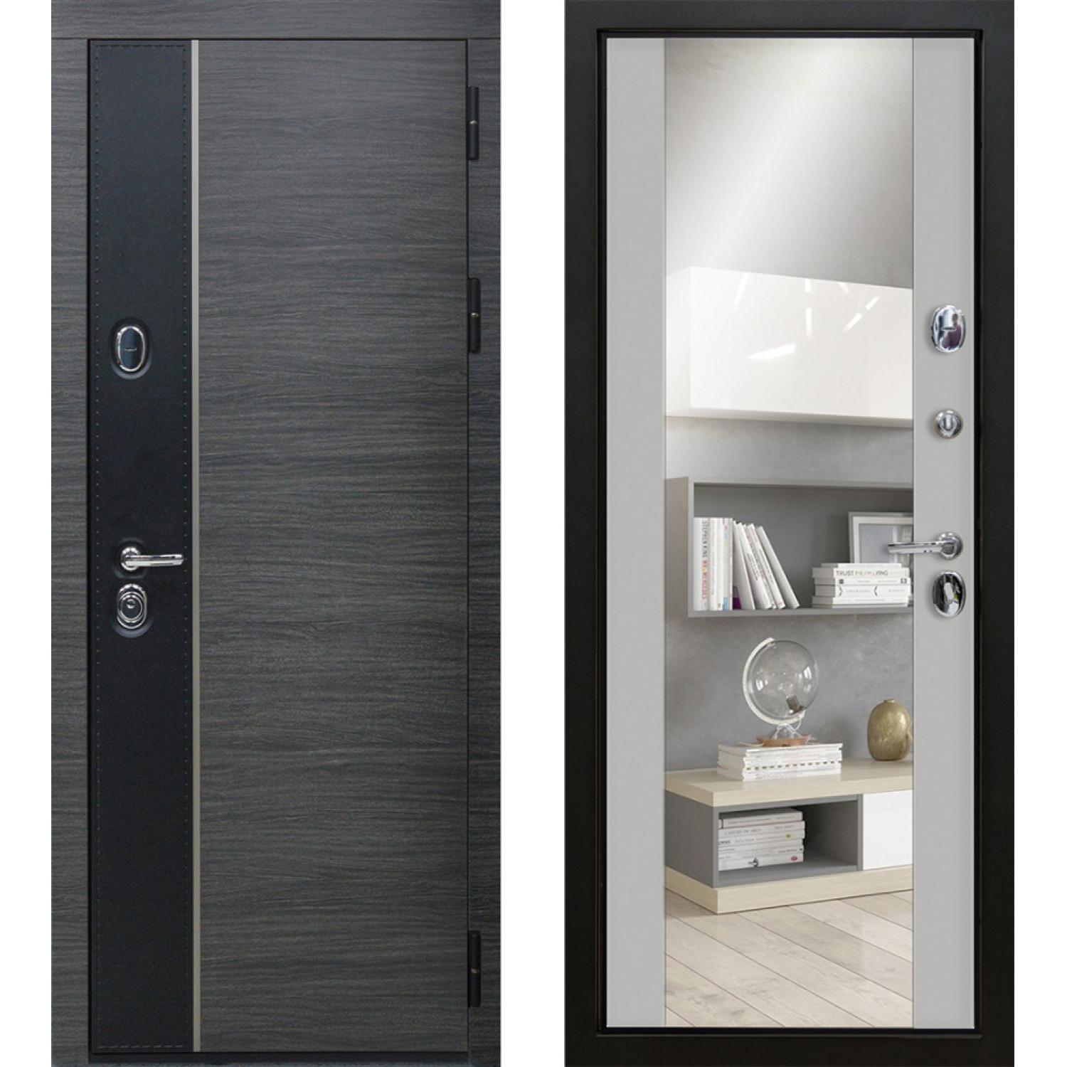 Стило (960*2050 L, Венге серый (ПВХ) + вставка черный (ПВХ), Манхэттен (эмаль) + зеркало, Заказная)