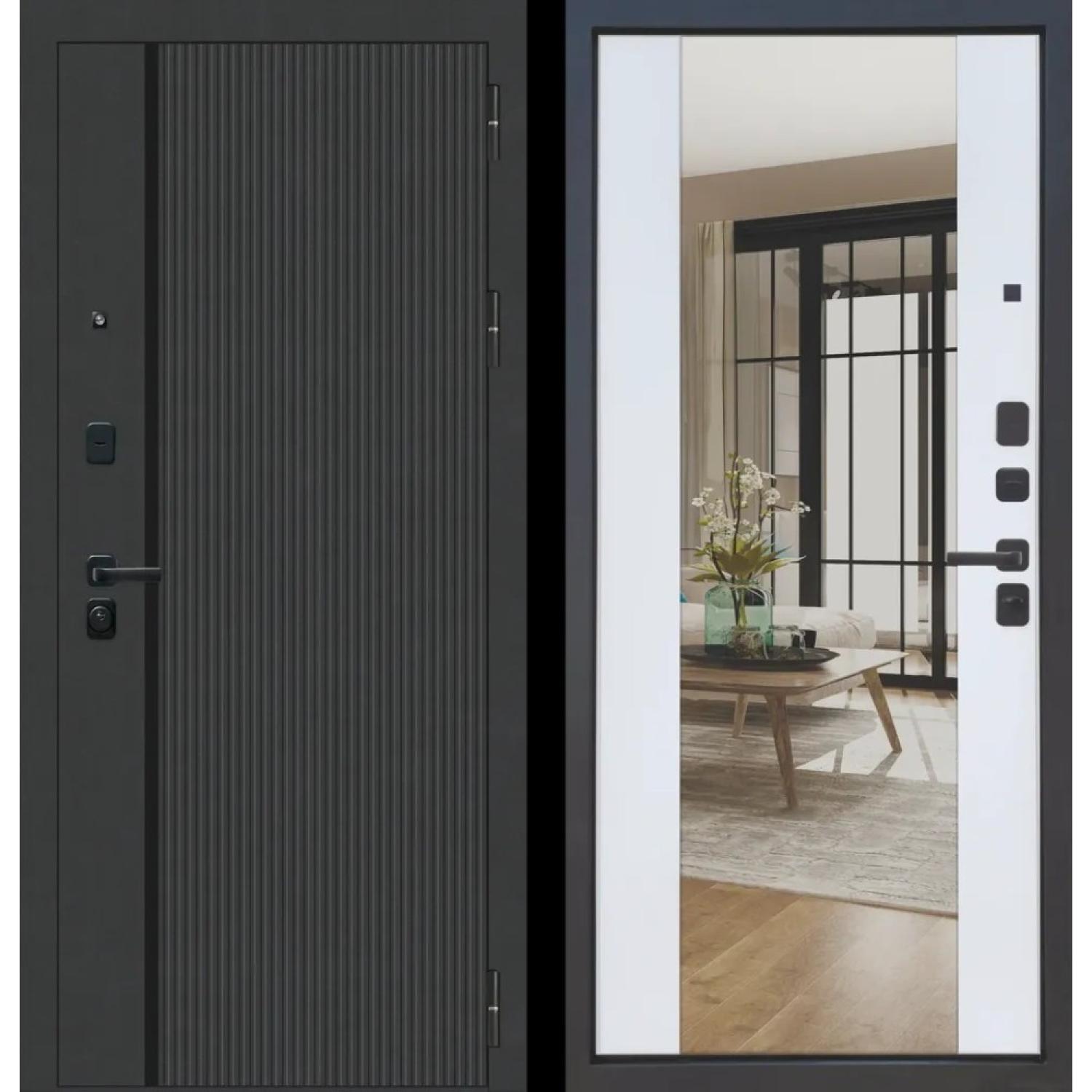 Дверь входная металлическая М10 (860*2050 R, Черная шагрень (ПВХ), Velluto Bianco AG 700, Заказная)