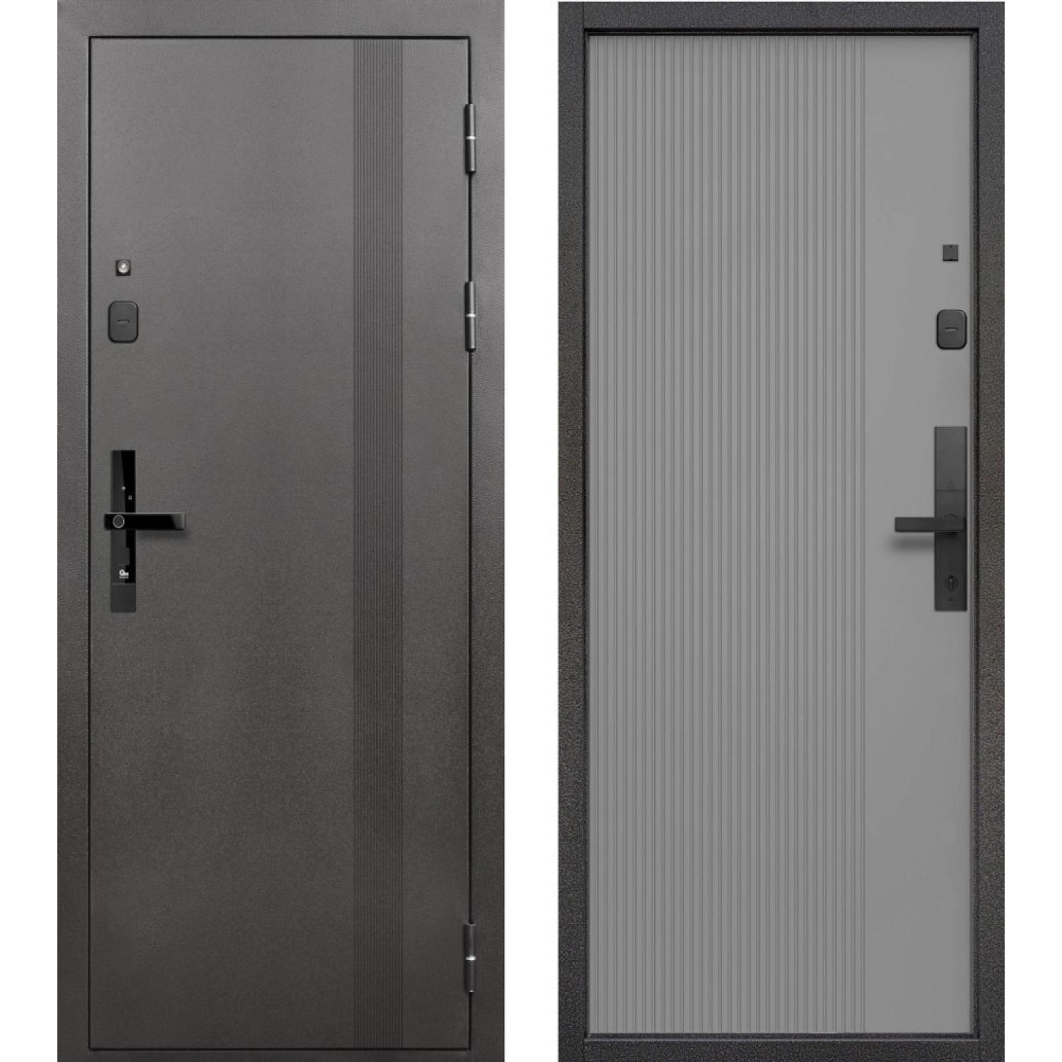 Входная дверь Тайга 9 см Вертикаль Антик серебро - с фрезеровкой Эмалит серый (860*2050 L, Антик Серебро (Полимерно-порошковое), Эмалит серый (ПВХ) , Складская)