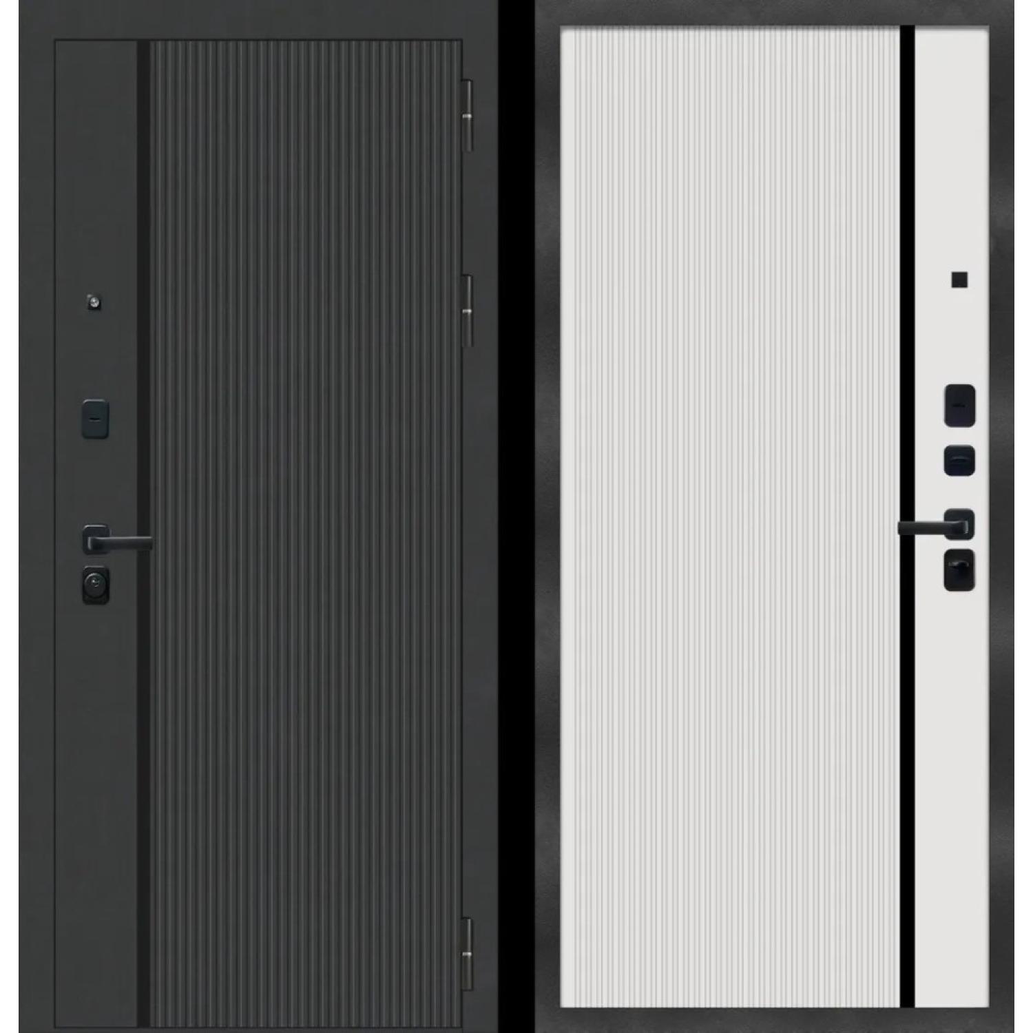 Дверь входная металлическая М9 (860*2050 R, Черная шагрень (ПВХ), Молдинг черный ( Mb), Velluto Bianco AG 700, Заказная)