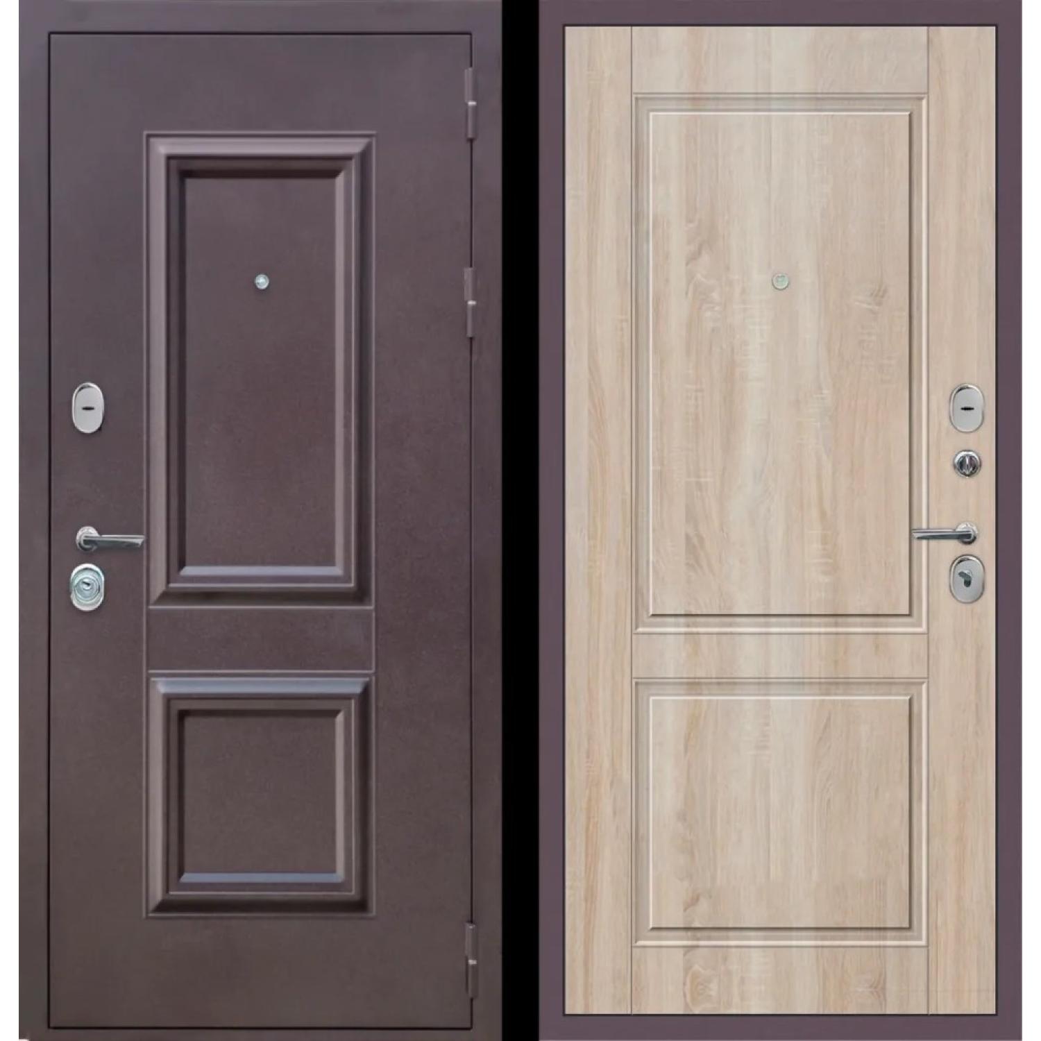 Дверь входная металлическая М51 (860*2050 L, Букле опал (Полимерно-порошковое), Дуб сонома светлый, Заказная)