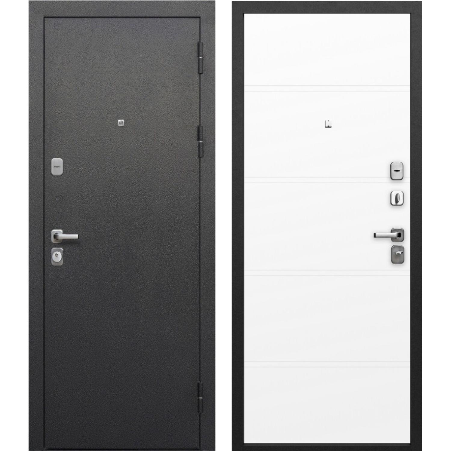 Входная дверь Гарда 9 Серебро Эмалит белый (860*2050 R, Антик Серебро (Полимерно-порошковое), Эмалит белый (ПВХ) , Складская)