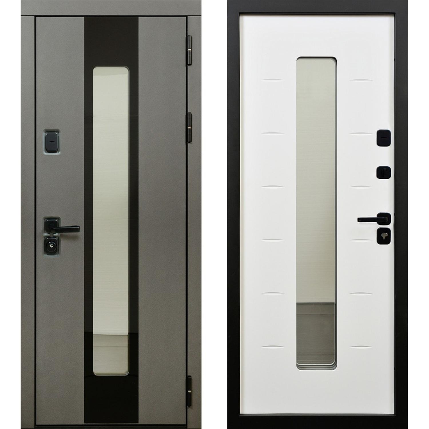 Входная дверь Юта (880*2050 R,  Серый (Эмаль TSBR 7021) +Lacobel черный,  Белый (эмаль RAL 9003), Заказная)