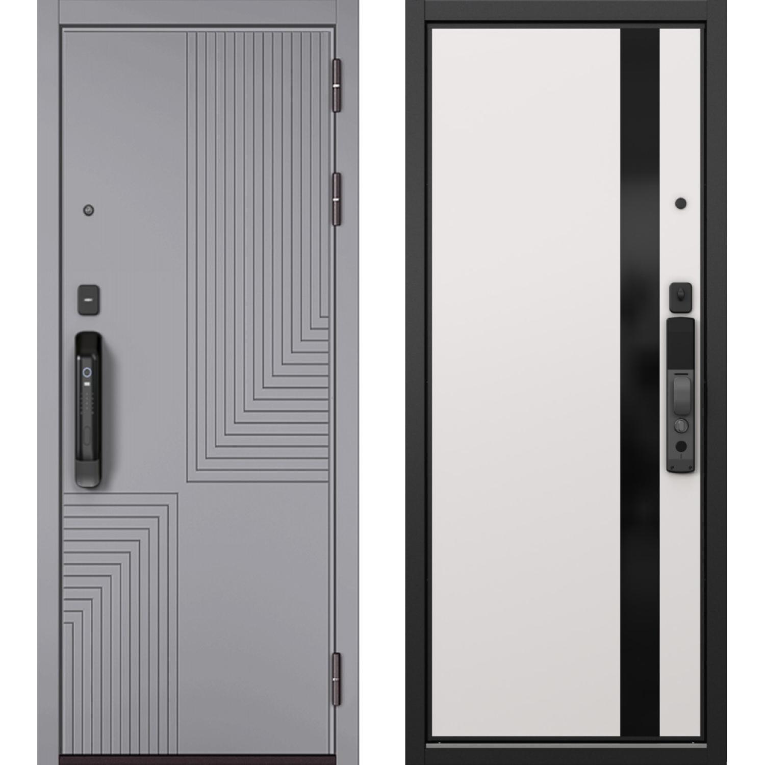 Входная дверь S1 CITY SMART (860*2050 R, Гриджио (ПВХ), Белый софт (ПВХ) + Lacobel Black, Заказная)