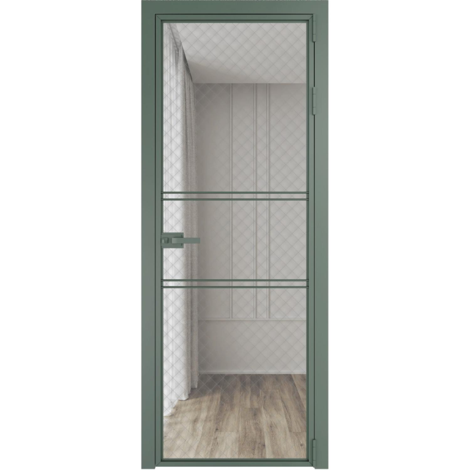 Дверь межкомнатная  алюминиевая  2 AX ProfilDoors (Зеленый воск, Ромб серебро)