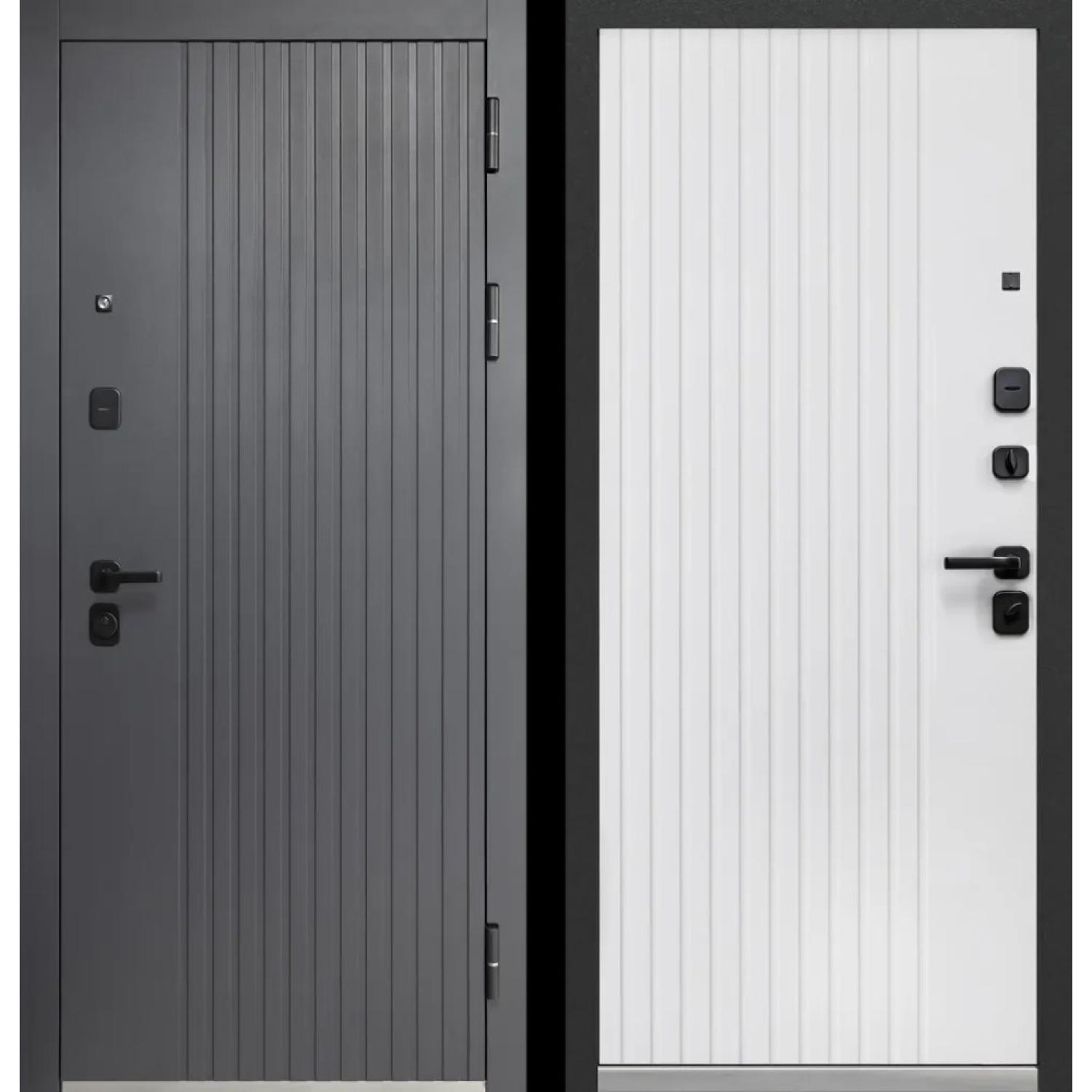 Входная дверь Luxor Вертикаль (860*2050 R, Сатин графит (ПВХ), Эмалит белый (ПВХ) , Заказная)