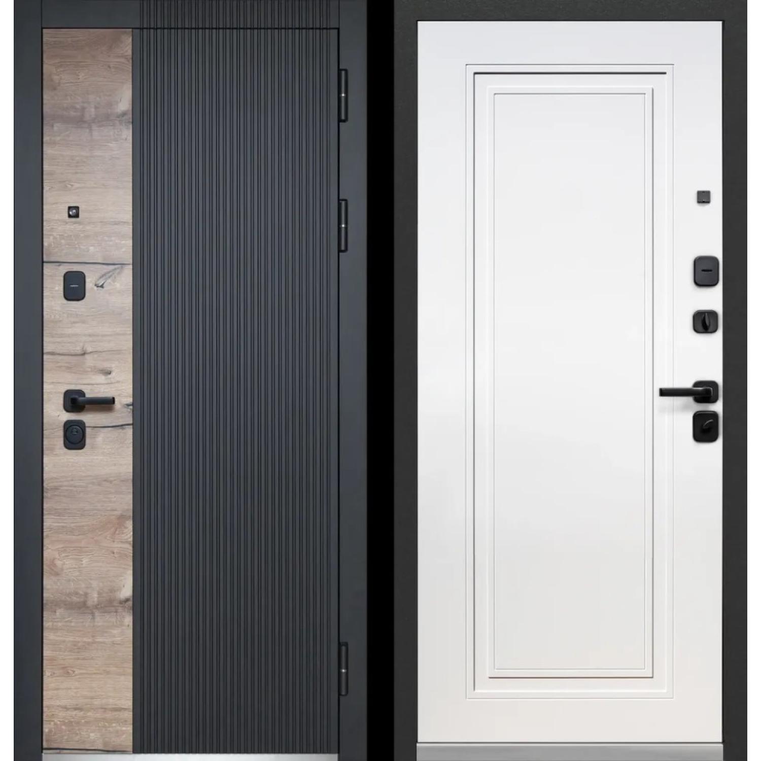 Входная дверь Luxor Дуб Вертикаль Нео (960*2050 R, Сатин черный (ПВХ), Канадский дуб пацифик, Эмалит белый (ПВХ) , Заказная)