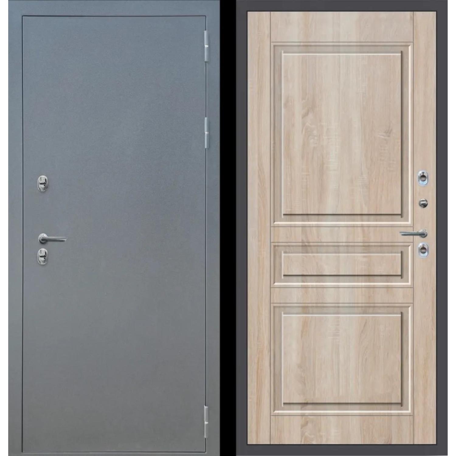 Дверь входная металлическая M20 ТЕРМО (960*2050 L, Букле графит (Полимерно-порошковое), Дуб сонома светлый (ПВХ), Заказная)