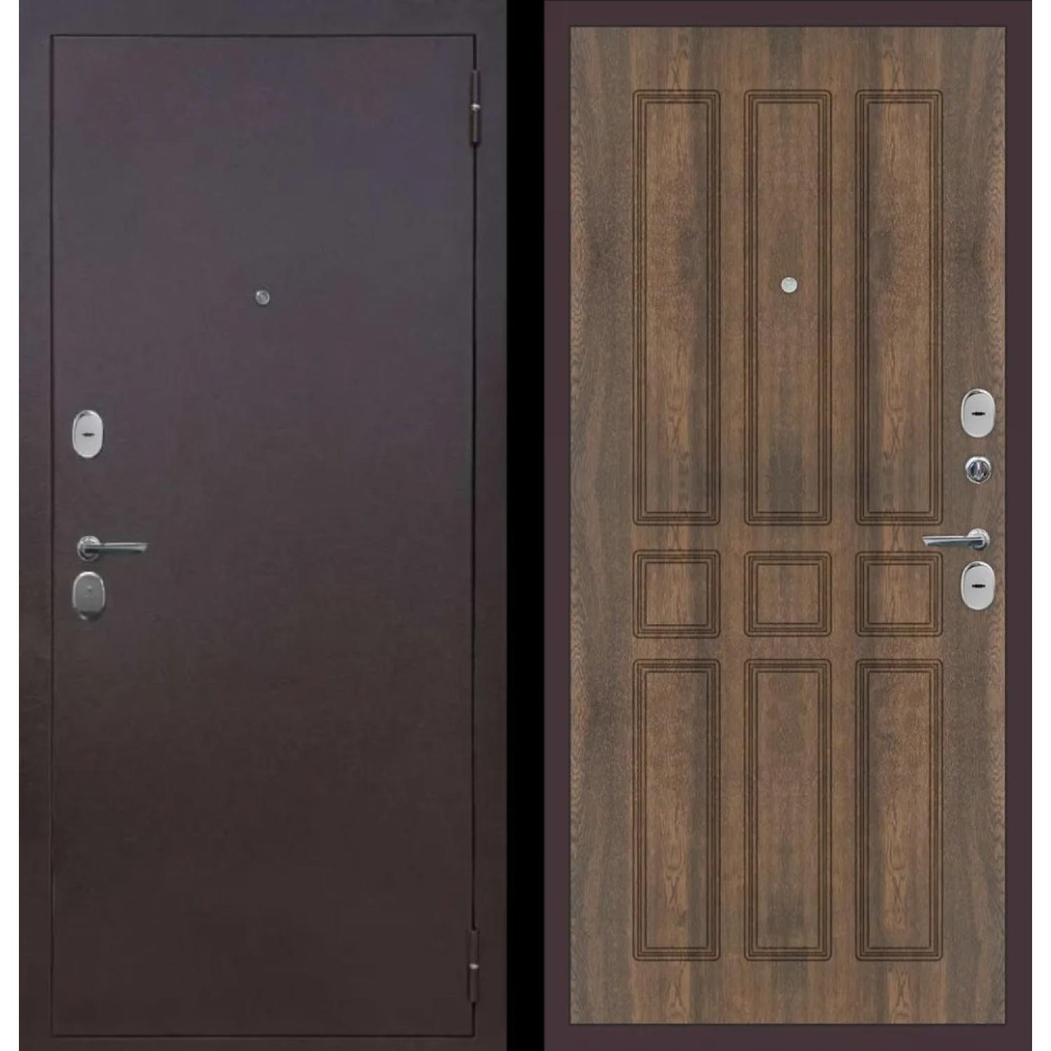 Дверь входная металлическая M32 (860*2050 L, Медный антик (Полимерно-порошковое), Орех грецкий (ПВХ), Заказная)