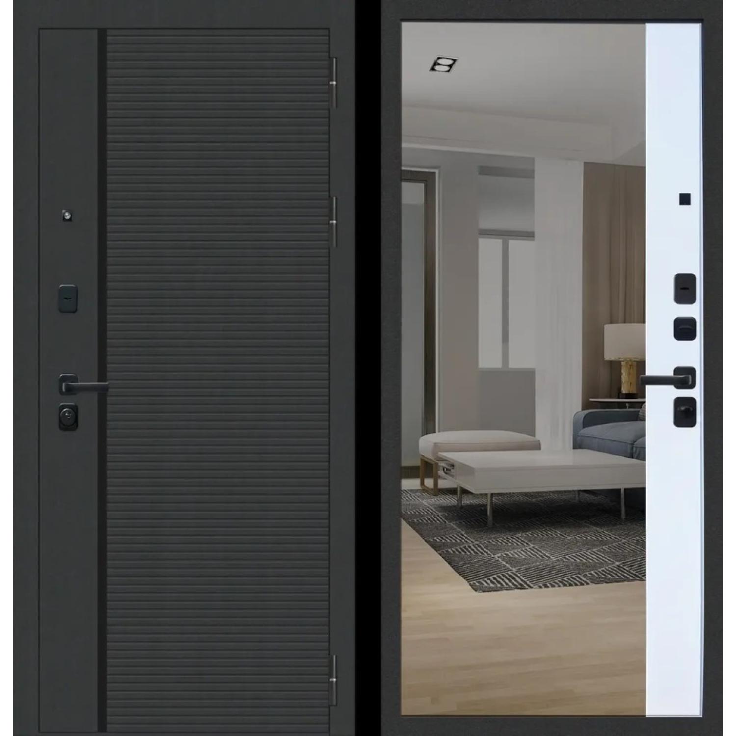 Дверь входная металлическая М11 (960*2050 L, Черный муар (ПВХ), Velluto Bianco AG 700, Заказная)