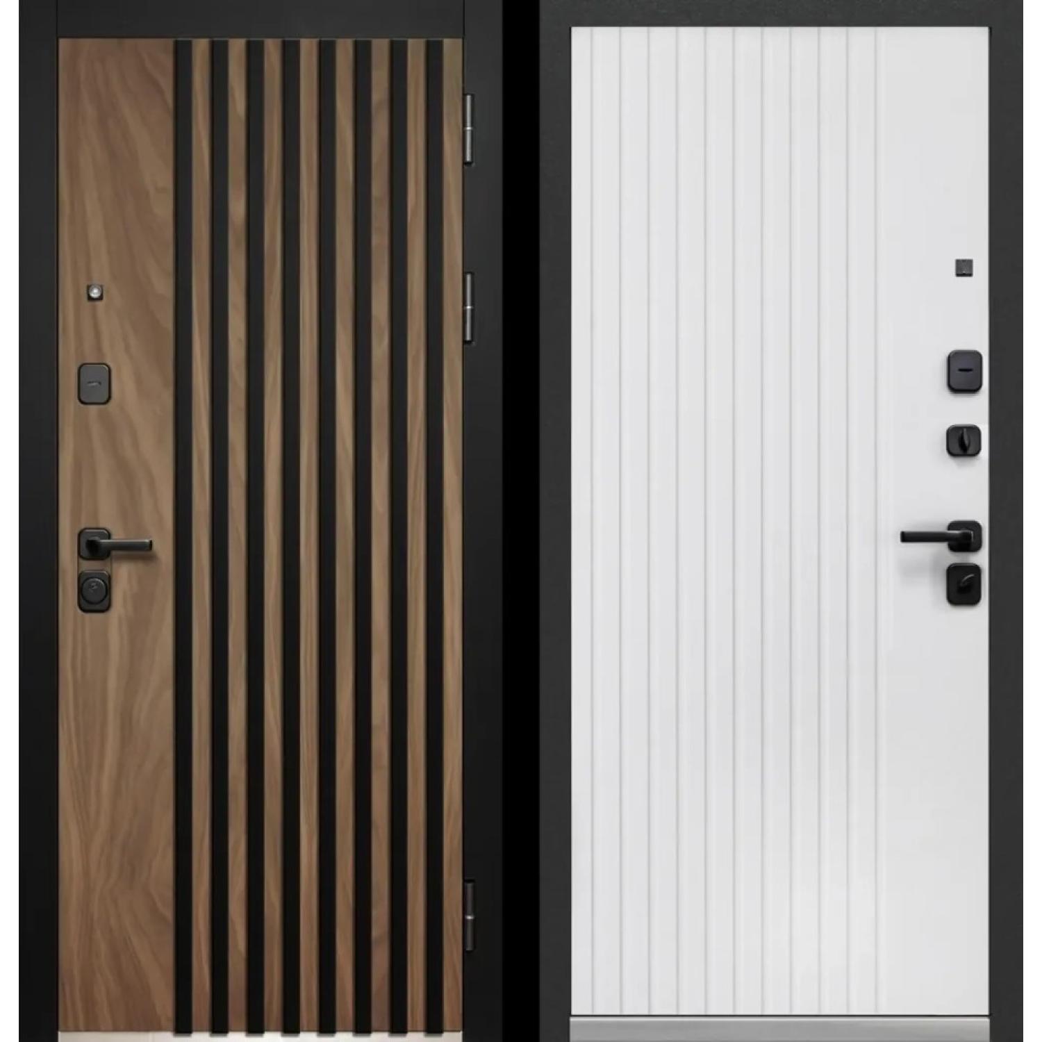 Входная дверь Luxor 3D Рейка (960*2050 L, Сатин черный (ПВХ), Орех американский мокко, Эмалит белый (ПВХ) , Заказная)