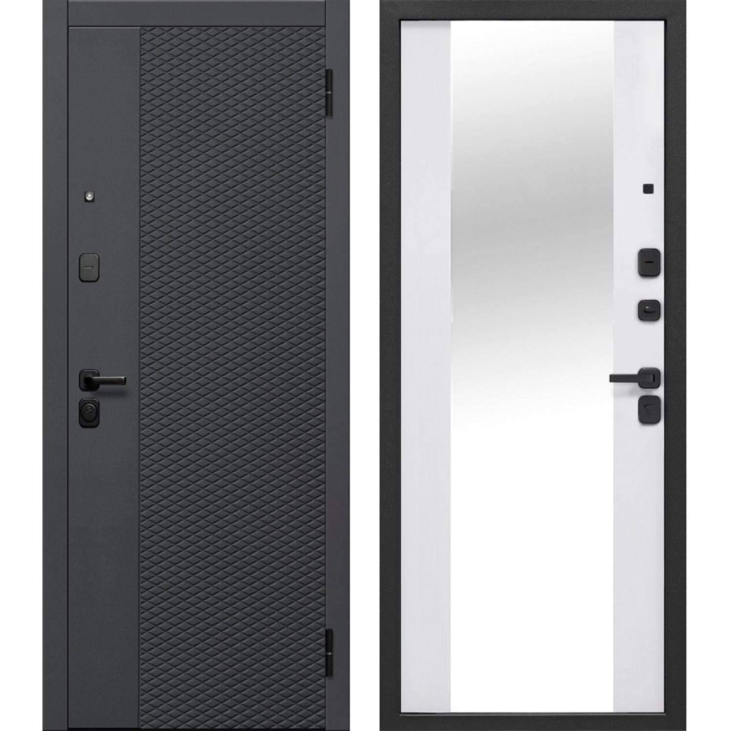 Входная дверь Гарда Флорида Эмалит Белый Зеркало (960*2050 L, Черный кварц (ПВХ), Эмалит белый (ПВХ) + зеркало, Складская)