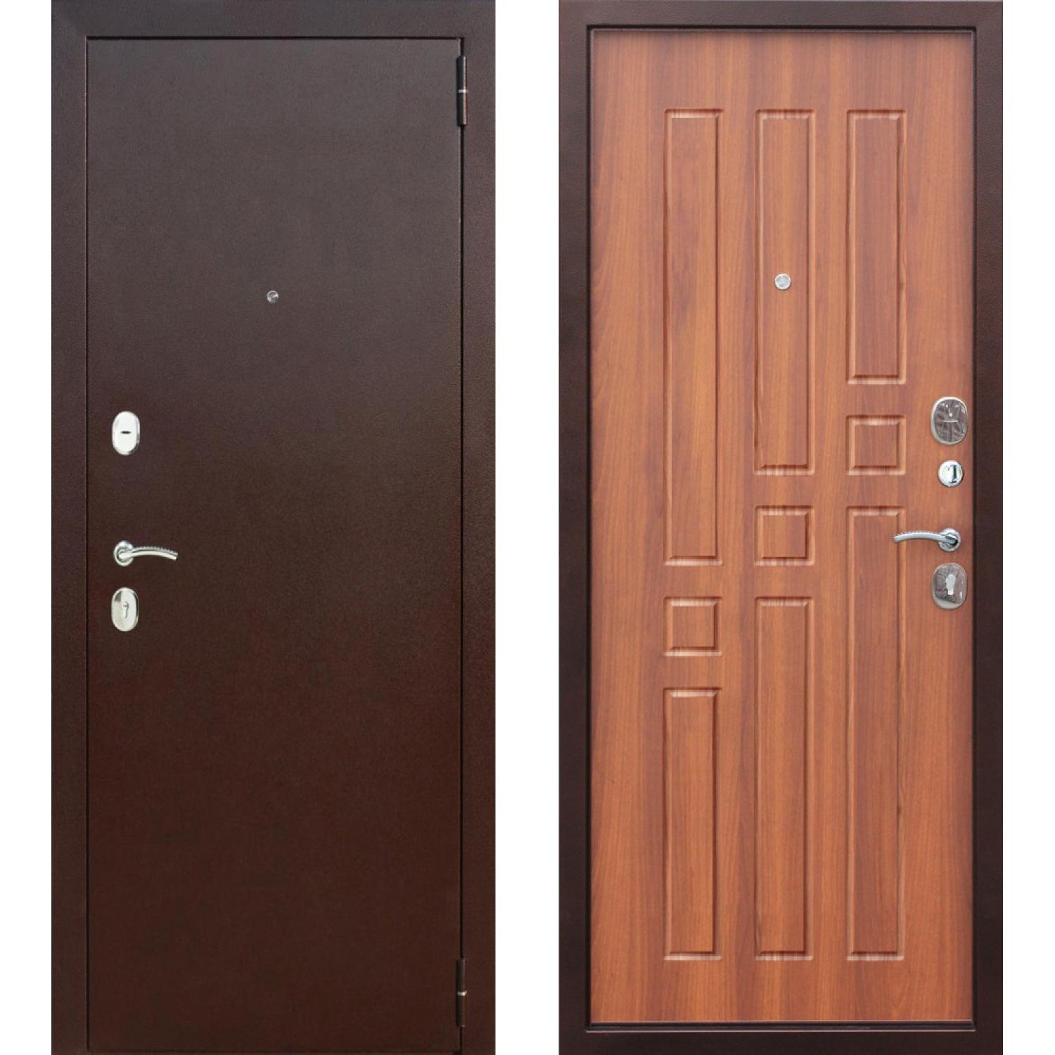 Входная дверь Гарда 8 мм (960*2050 R, Медный антик (Полимерно-порошковое), Рустикальный дуб (ПВХ), Складская)