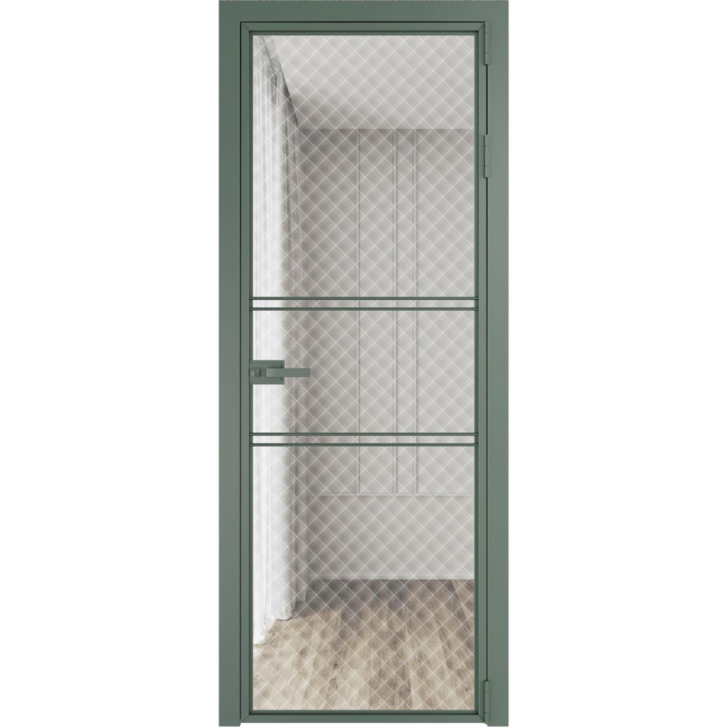 Дверь межкомнатная  алюминиевая  2 AX ProfilDoors (Зеленый воск, Ромб белый)