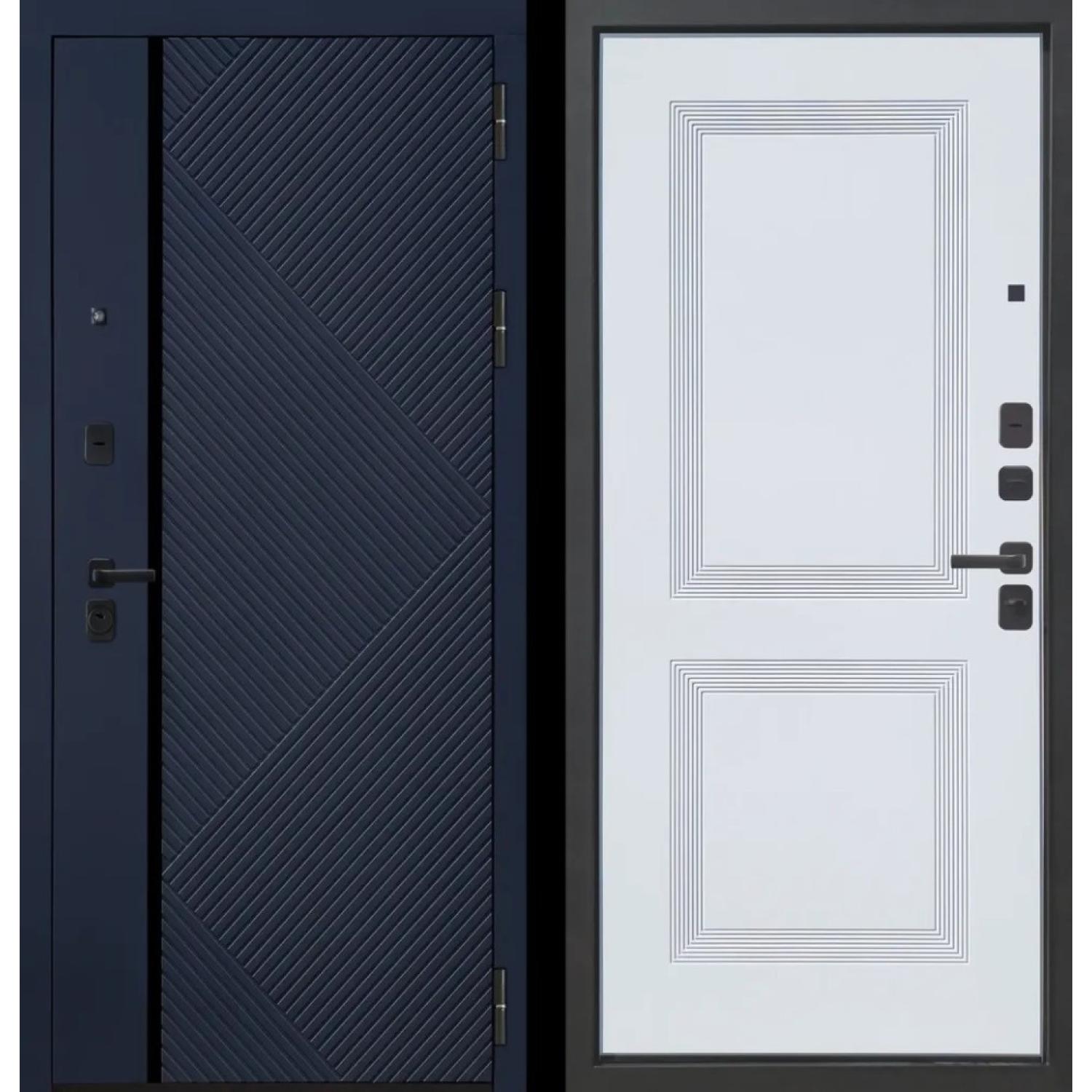 Дверь входная металлическая М19 (960*2050 R, Темно - синий софт (ПВХ), Velluto Bianco AG 700, Заказная)