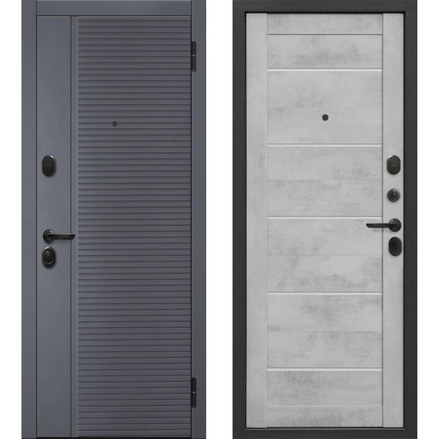 Входная дверь Бостон Сатин графит - Бетон снежный (960*2050 L, Сатин графит (ПВХ), Бетон снежный (ПВХ)+ белый Lacobel, Складская)