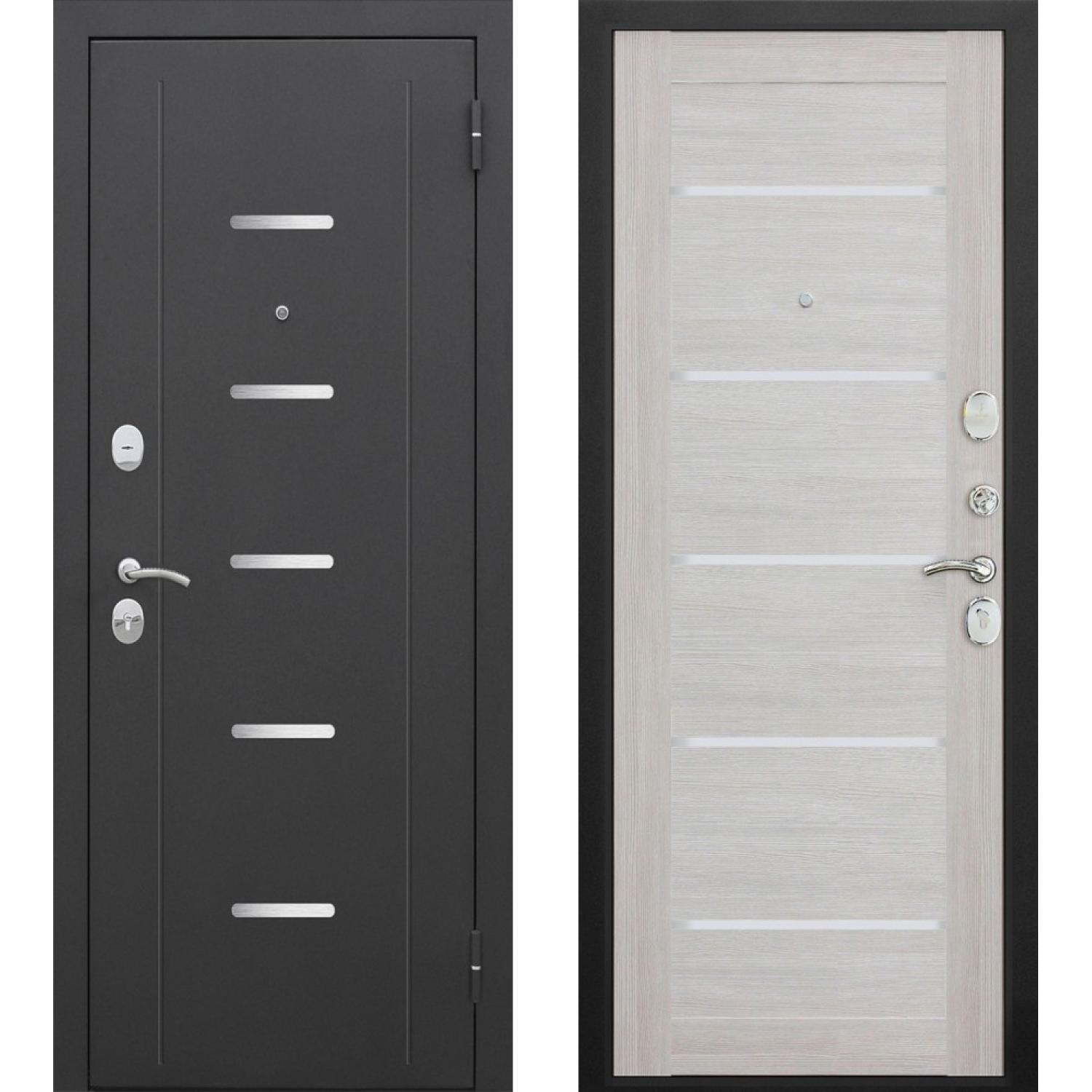 Входная дверь Гарда Муар Царга Лазер (960*2050 R, Черный муар (Полимерно-порошковое), Лиственница беж (ПВХ) + белый Lacobel, Складская)