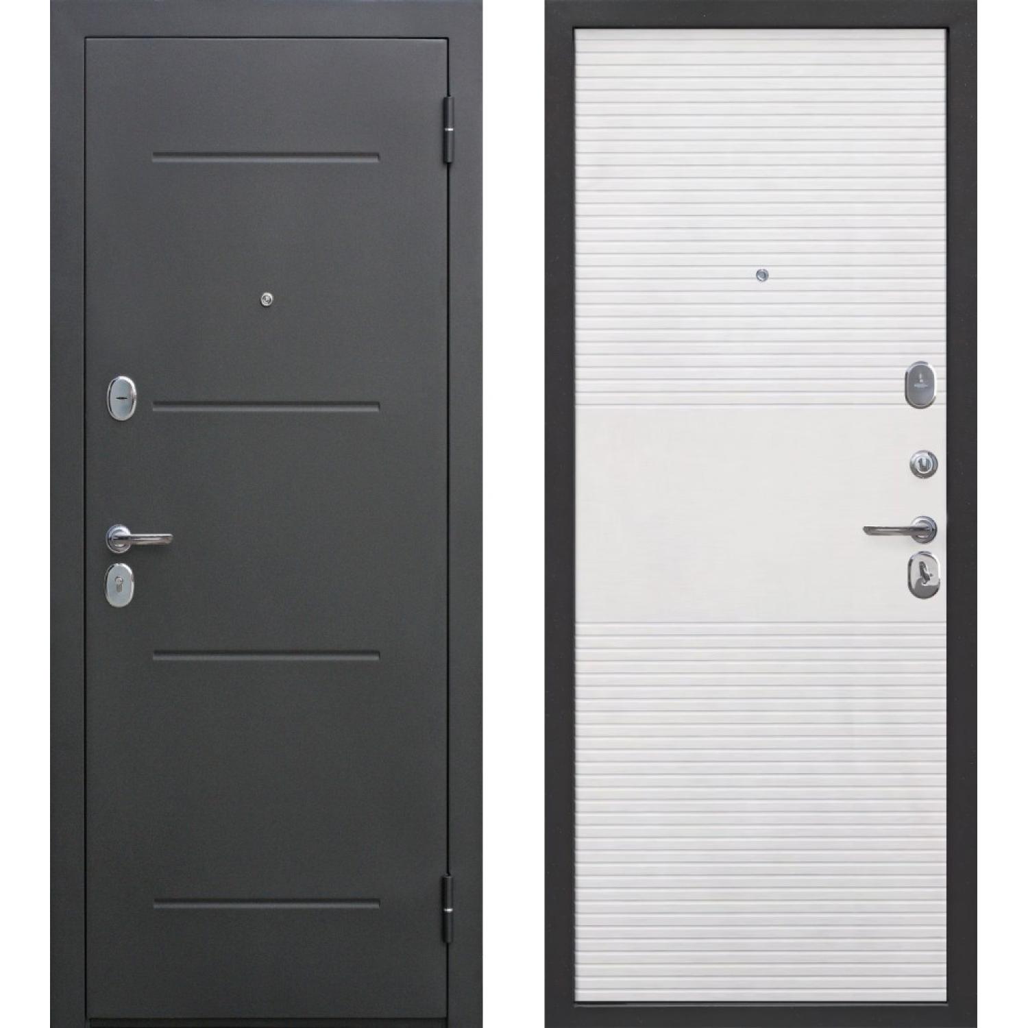 Входная дверь Гарда муар 10 мм (960*2050 R, Черный муар (Полимерно-порошковое), Белый ясень (ПВХ), Складская)