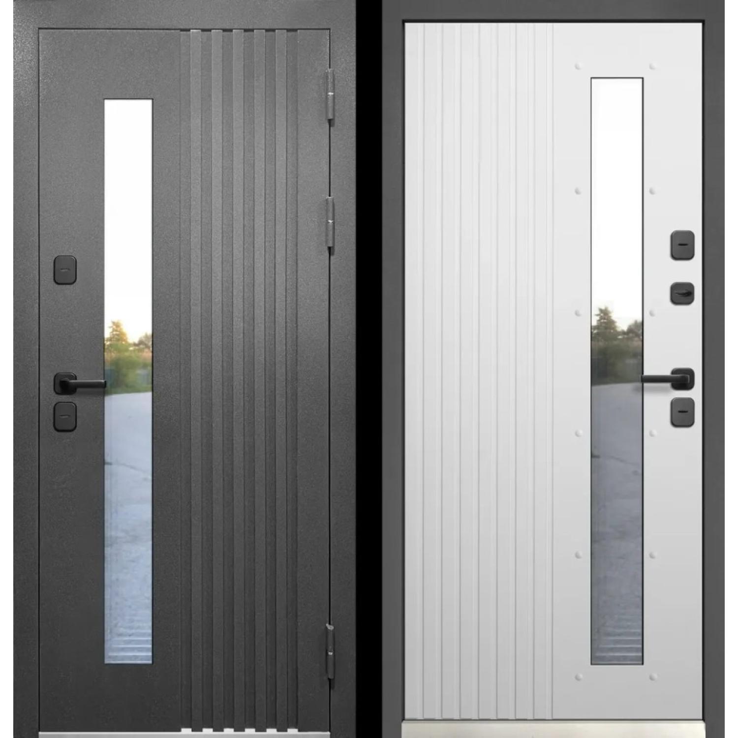 Входная дверь Luxor Termo Рейка (960*2050 L, Муар 7024 (Полимерно-порошковое), Орех американский мокко, Эмалит белый (ПВХ) , Заказная)