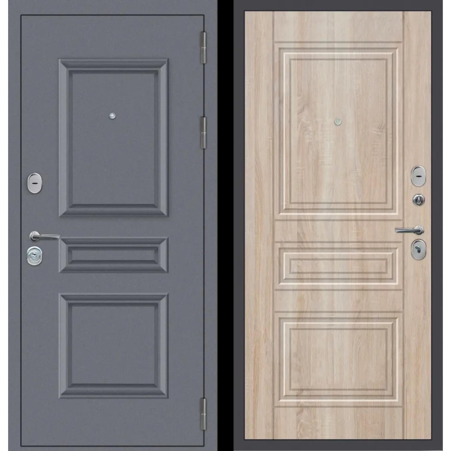 Дверь входная металлическая М52 (960*2050 L, Букле графит (Полимерно-порошковое), Дуб сонома светлый, Заказная)