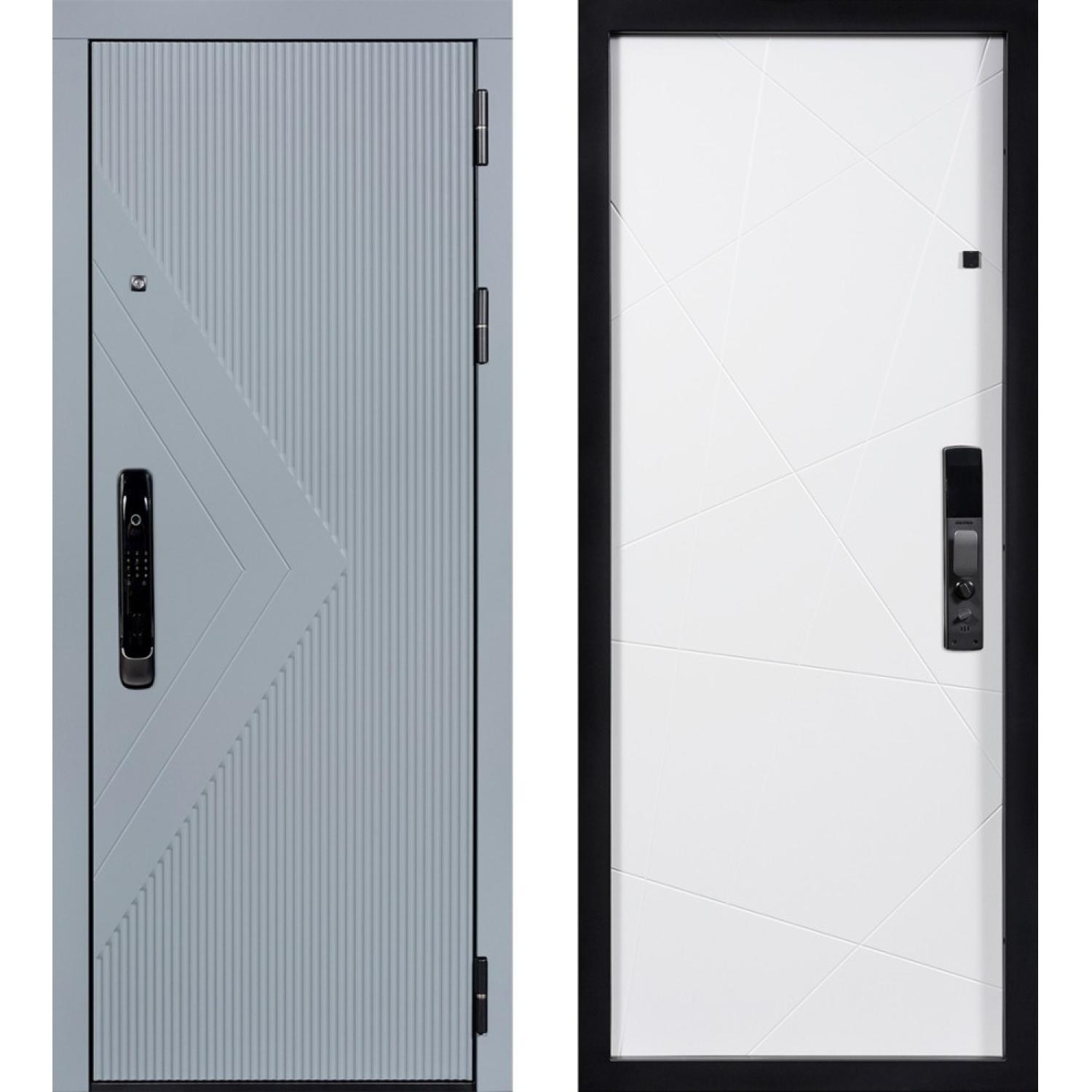 Входная дверь Тринити (960*2050 R, RAL 7011 (эмаль), Белый ZB (ПВХ), Заказная)