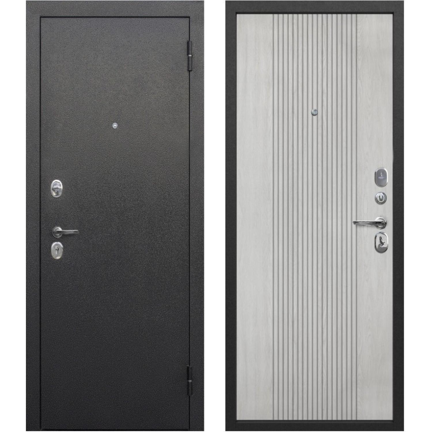 Входная дверь Nova серебро Антик серебро - Белый ясень (960*2050 L, Антик серебро (Полимерно-порошковое), Белый ясень (ПВХ), Складская)