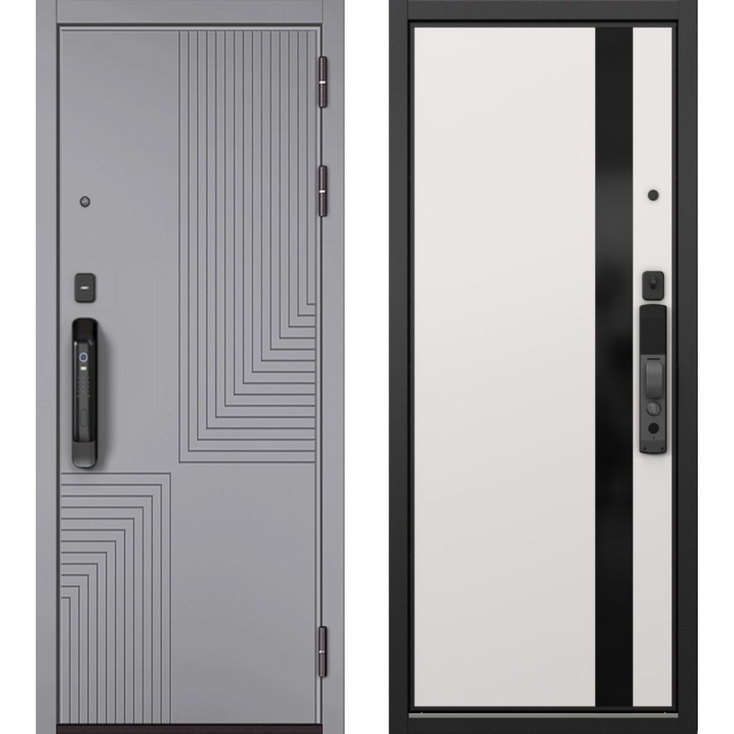 Входная дверь S1 CITY SMART (960*2050 R, Гриджио (ПВХ), Белый софт (ПВХ) + Lacobel Black, Заказная)