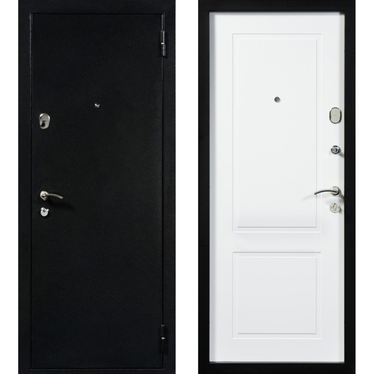 Входная дверь Дрезден (860*2050 R, Букле чёрный (Полимерно-порошковое), Белый ZB (ПВХ), Заказная)