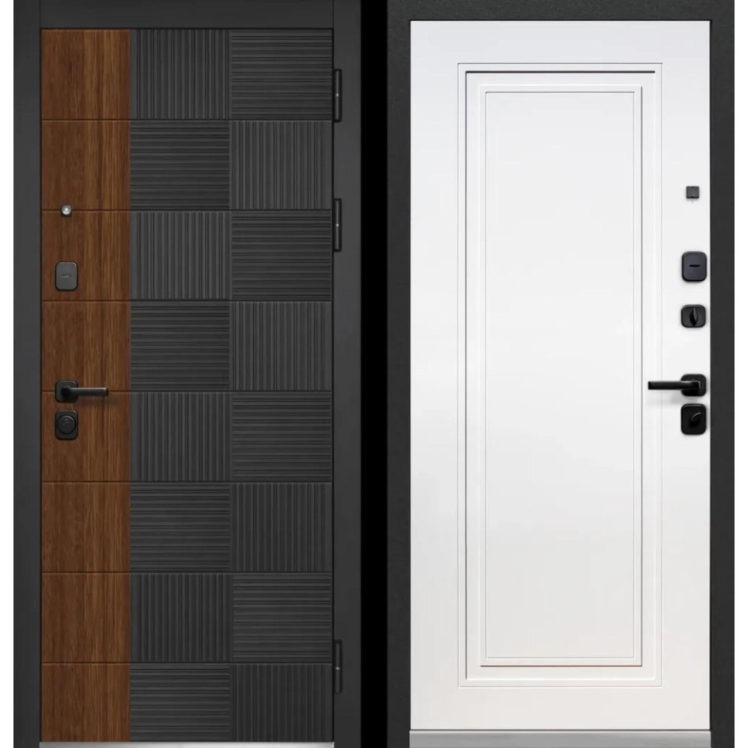 Входная дверь Luxor Квадрат Нео (860*2050 R, Антрацит софт (ПВХ), Грецкий орех, Эмалит белый (ПВХ) , Заказная)