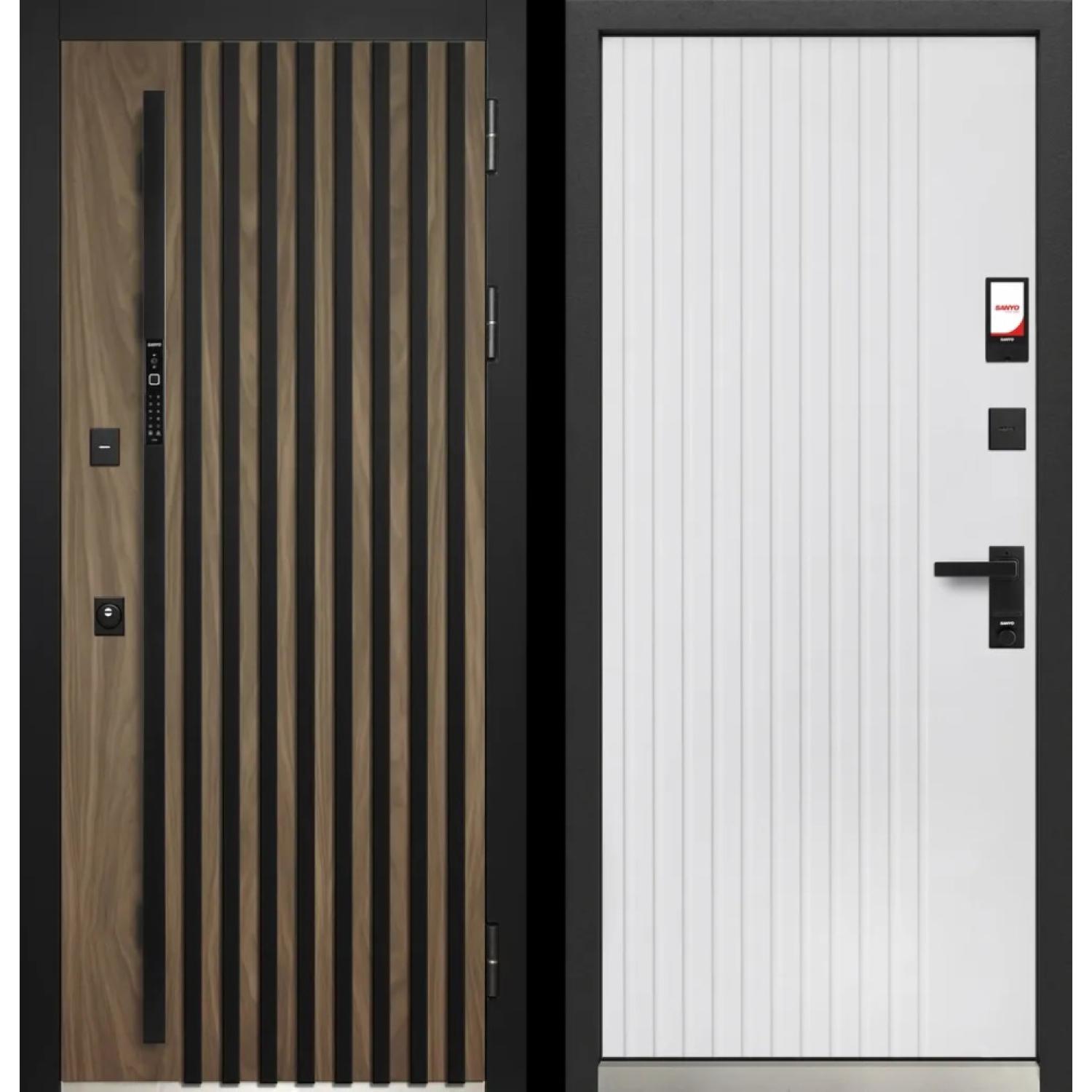 Входная дверь Luxor Smart 3D Рейка (960*2050 R, Орех американский мокко (ПВХ), Сатин черный (ПВХ), Эмалит белый (ПВХ) , Заказная)