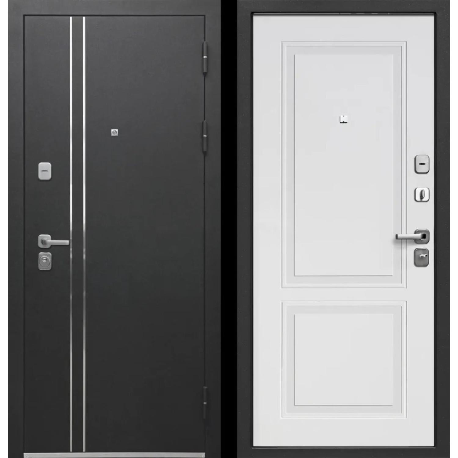 Входная дверь Luxor Букле черный (860*2050 L, Букле чёрный (Полимерно-порошковое), Эмалит белый (ПВХ) , Заказная)