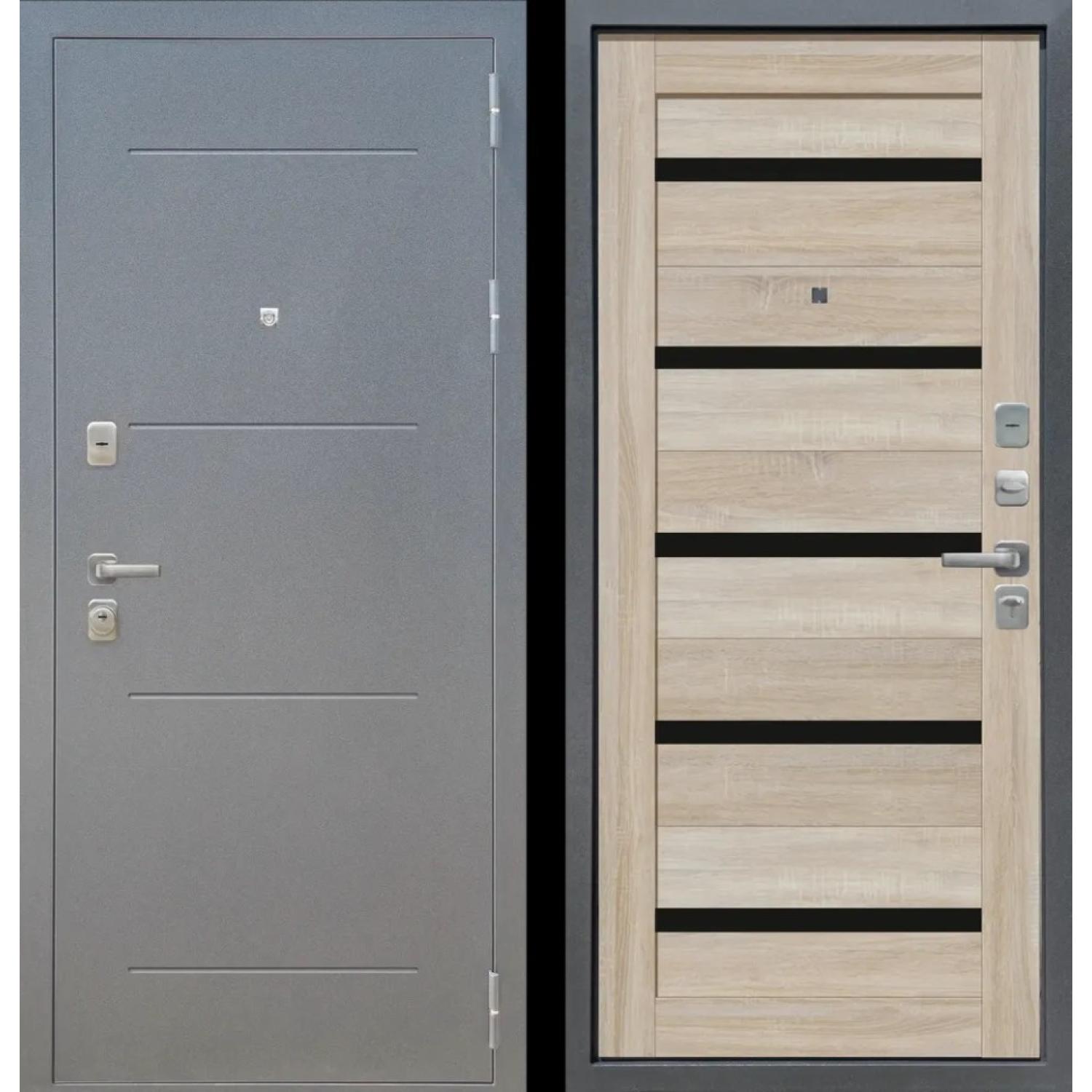 Дверь входная металлическая М6 (960*2050 R, Букле графит (Полимерно-порошковое), Дуб сонома светлый (ПВХ), Заказная)