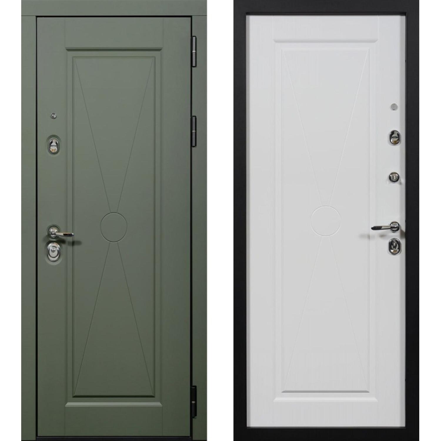 Входная дверь Мирель (860*2050 R, RAL 6007 (эмаль), Белый (эмаль RAL 9003), Заказная)