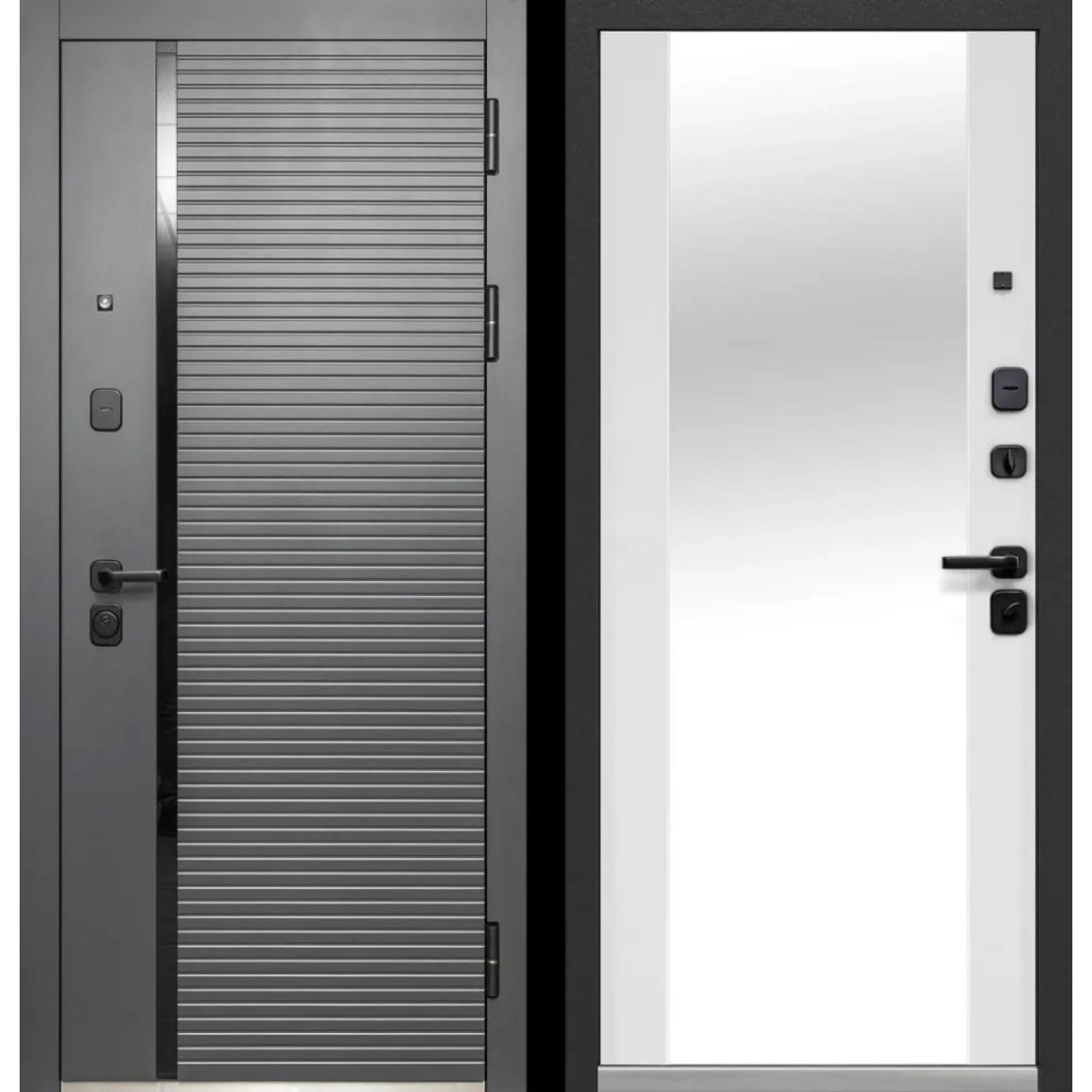 Входная дверь Luxor Горизонталь Зеркало (960*2050 L, Сатин графит (ПВХ), Эмалит белый (ПВХ) + зеркало, Заказная)