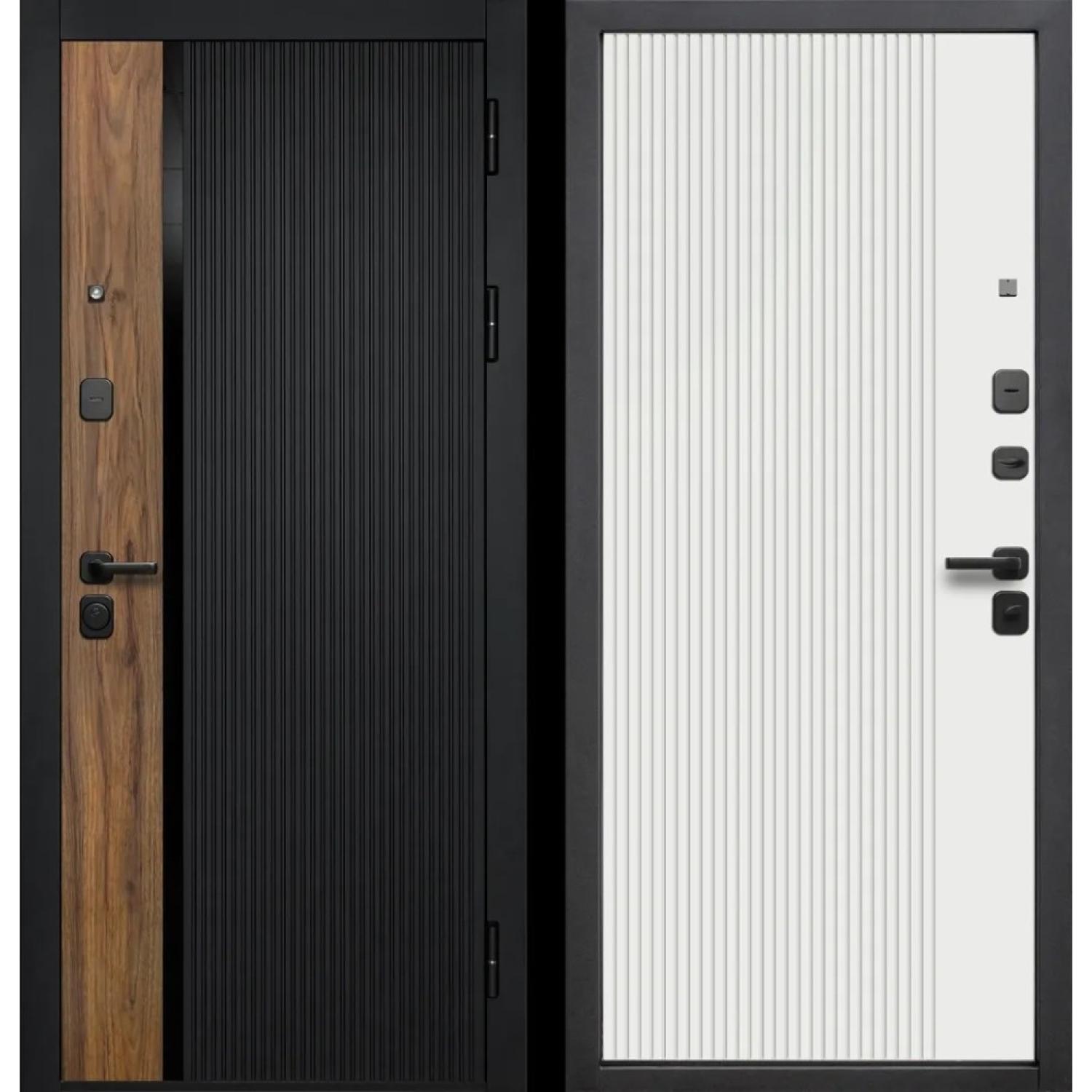 Входная дверь Гарда 9 см Кантри (960*2050 L,  Сатин черный/Орех каньон коньяк, Эмалит белый (ПВХ) , Заказная)