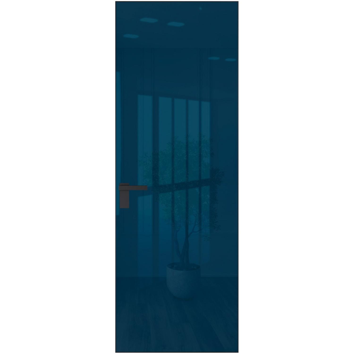 Дверь межкомнатная  алюминиевая  1 AGK (Черный матовый, Зеркало blue, Заказная)